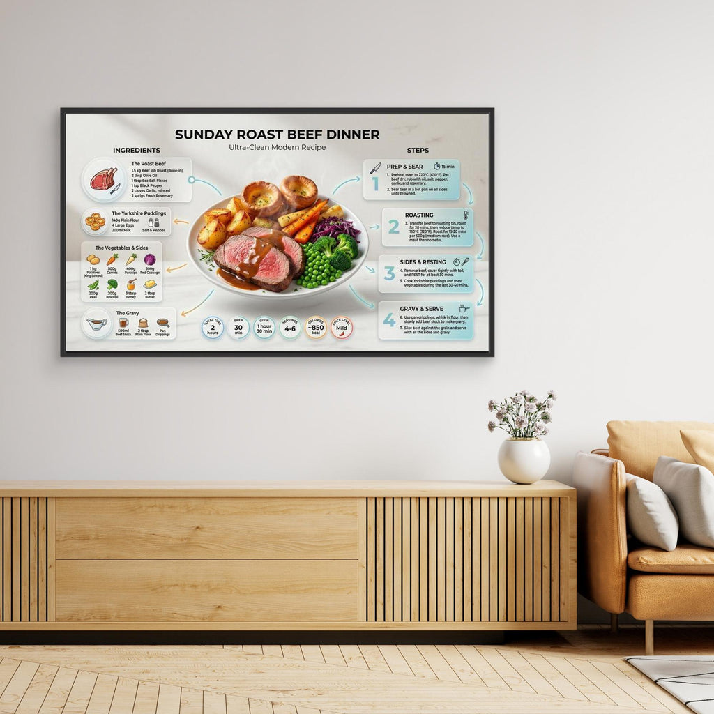 Sunday Roast Recipe Infographic – Kitchen Wall Art Print - Framed Pop Art