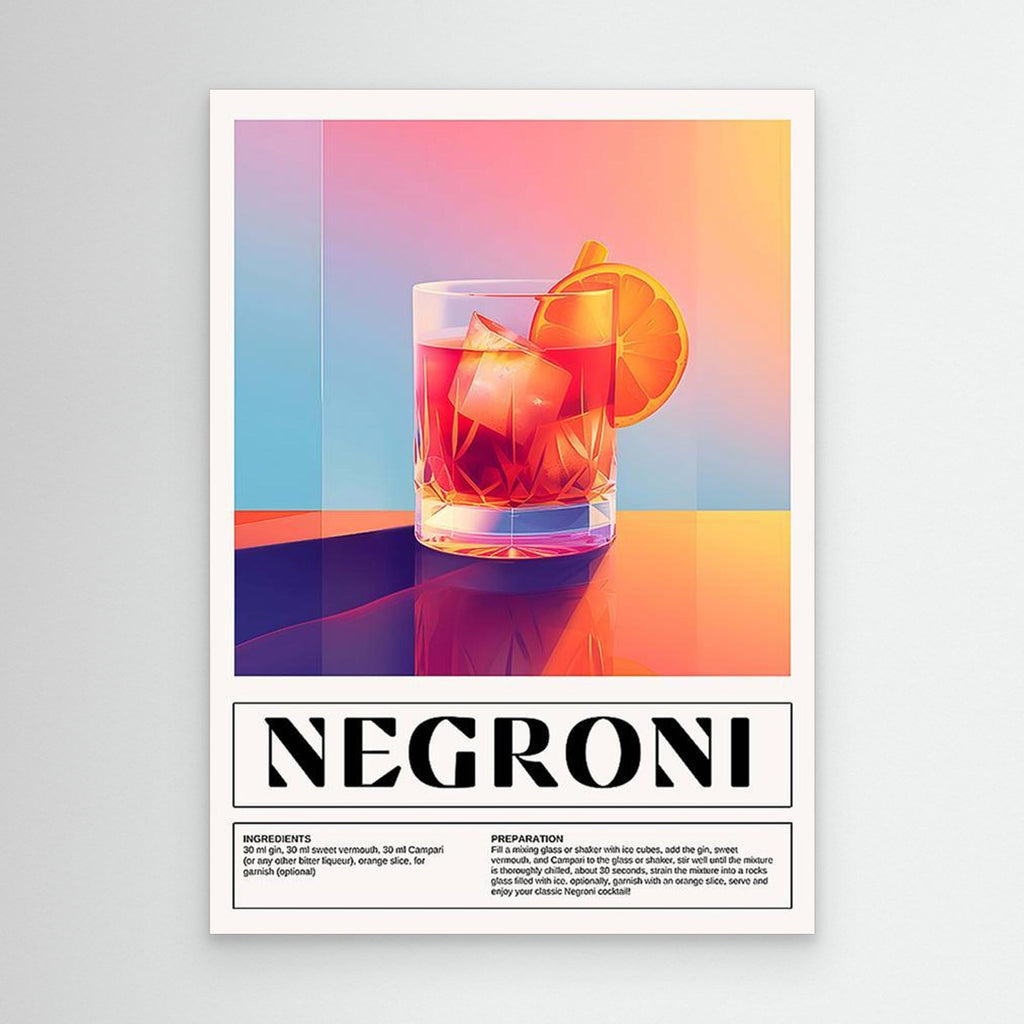 Negroni Cocktail Recipe Wall Art for Home Bar Decor