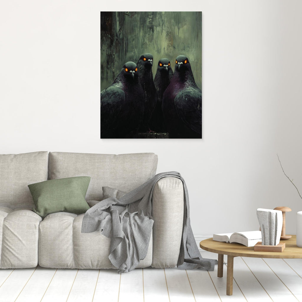 Gothic Pigeon Wall Art Canvas Print for Dark Bedroom - Framed Pop Art