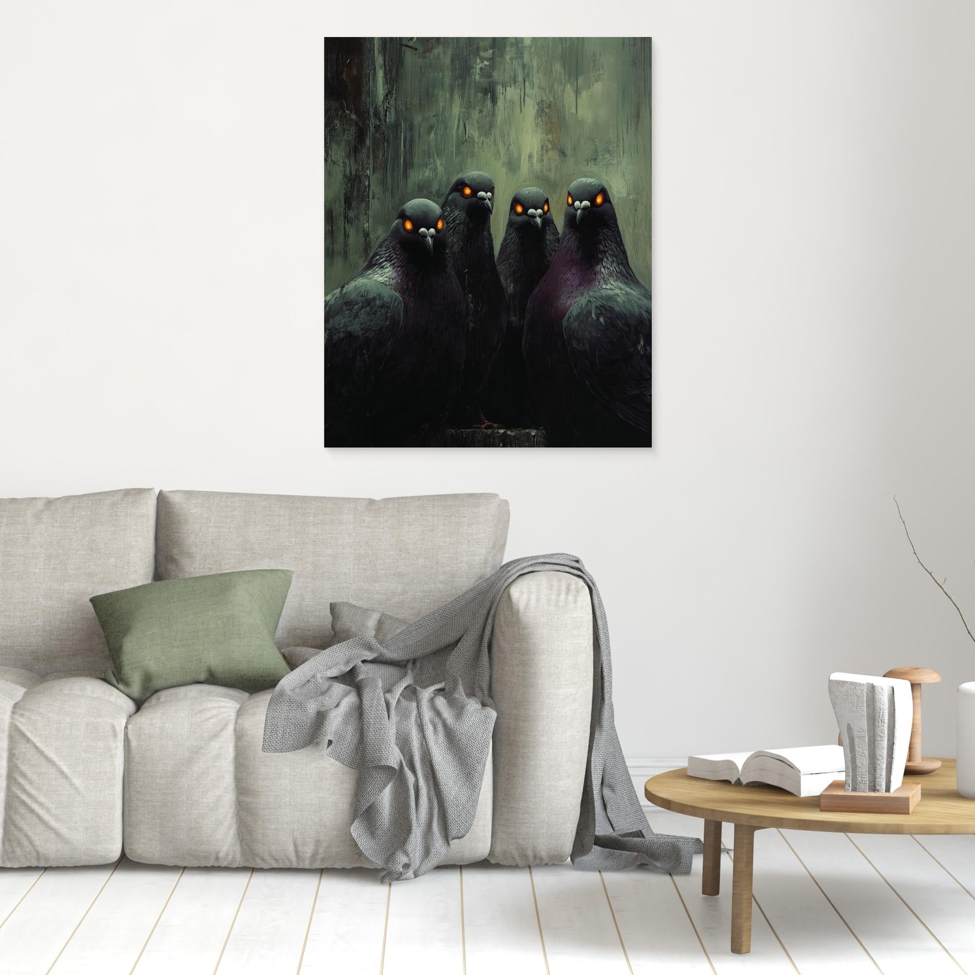 Gothic Pigeon Wall Art Canvas Print for Dark Bedroom