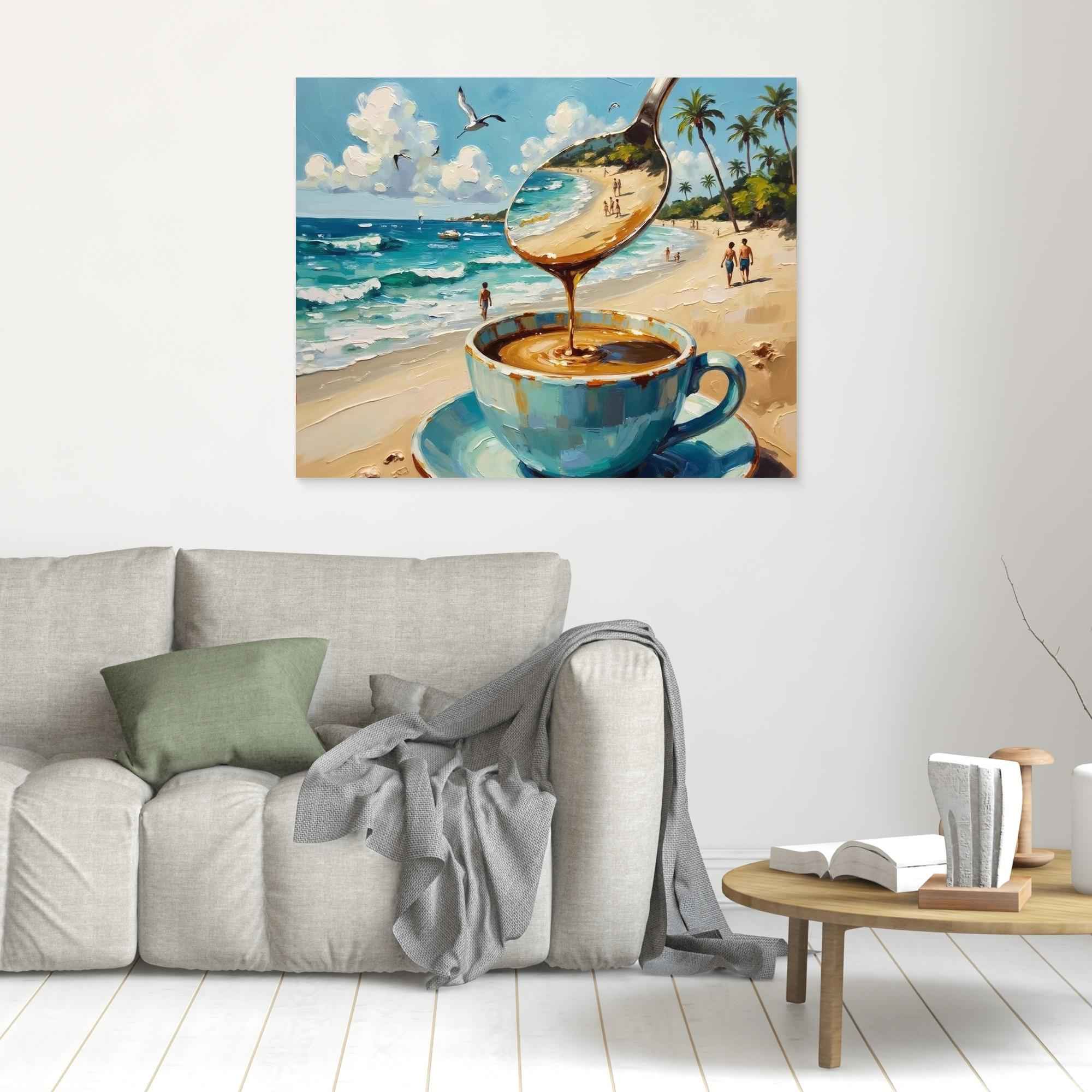 Surreal Coffee Beach Canvas Wall Art - Framed Pop Art