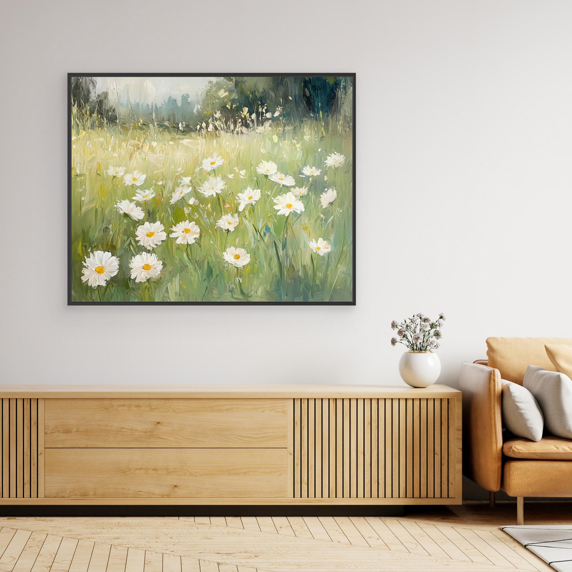 Hallway Wall Art – Wildflower Meadow Daisy Canvas Print - Framed Pop Art