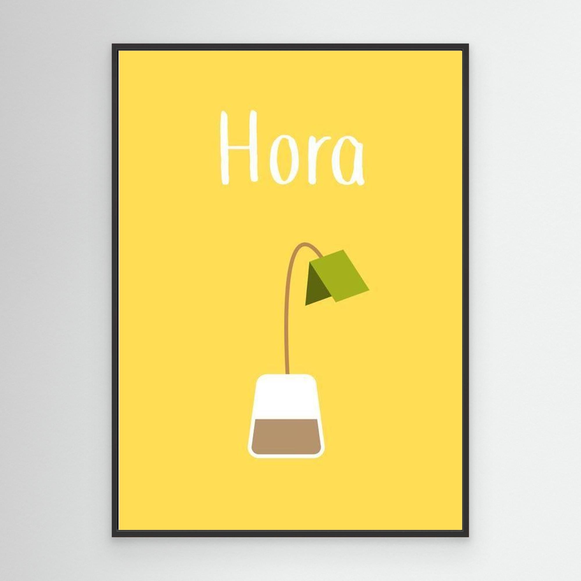 Tea Time 'Hora' Minimalist Kitchen Wall Art | Yellow Canvas - Framed Pop Art