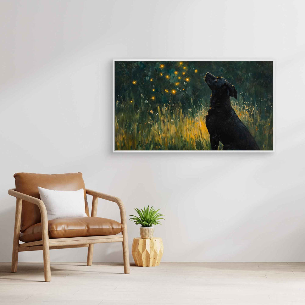 Black Labrador & Fireflies Art | Dreamy Nursery Wall Decor