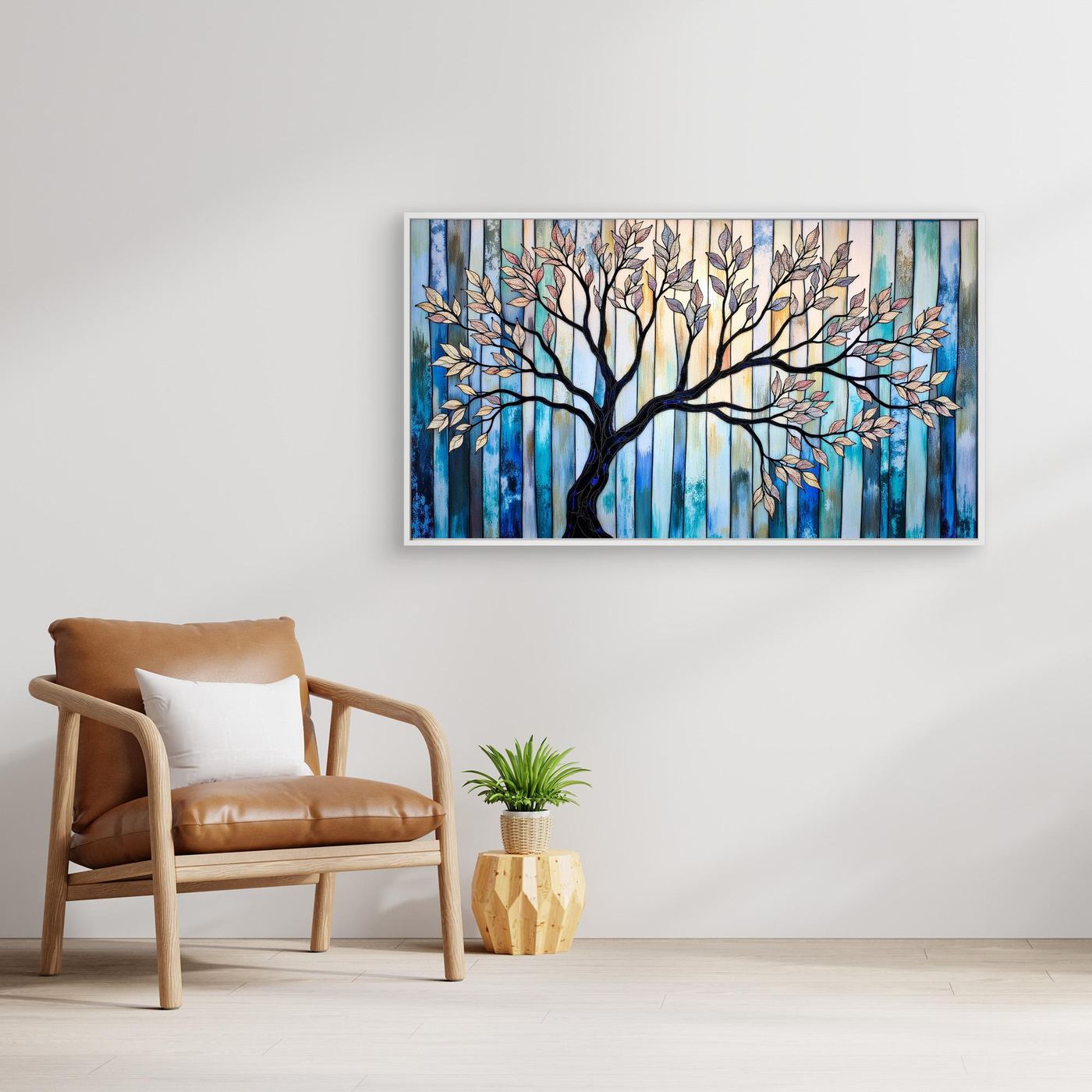 Modern Tree Wall Art | Blue Abstract Nature Decor for Living Room