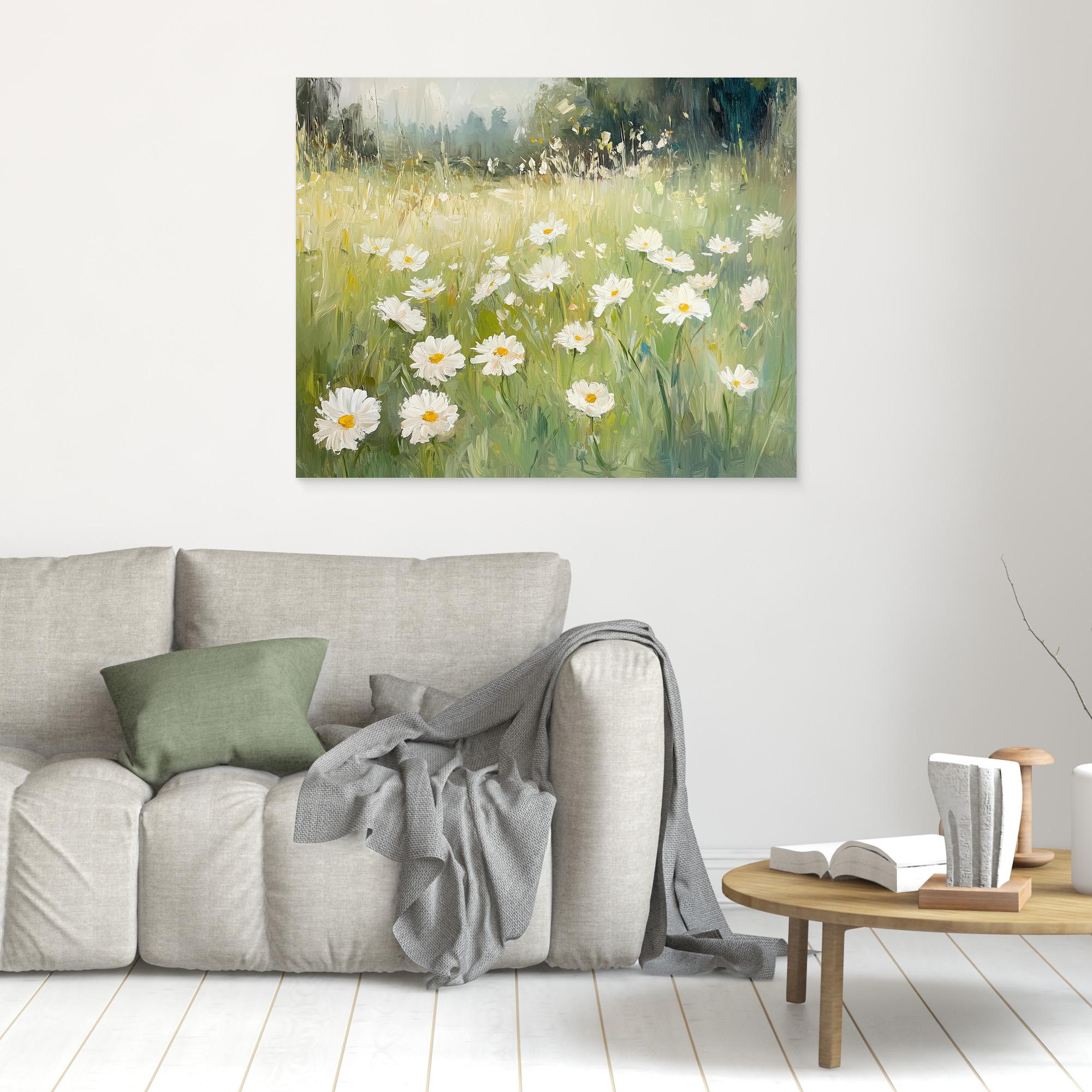 Hallway Wall Art – Wildflower Meadow Daisy Canvas Print - Framed Pop Art