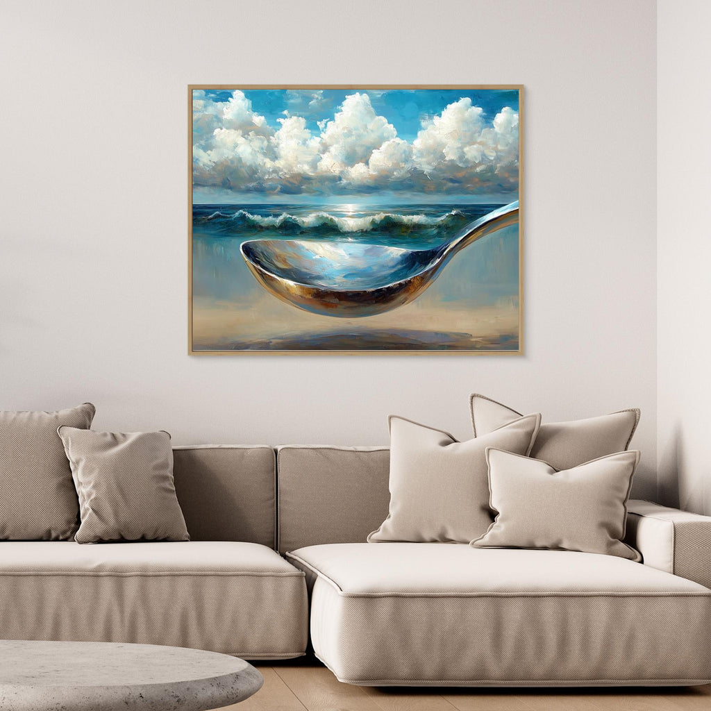 Surreal Beach Spoon Canvas Art | Modern Kitchen Wall Decor - Framed Pop Art