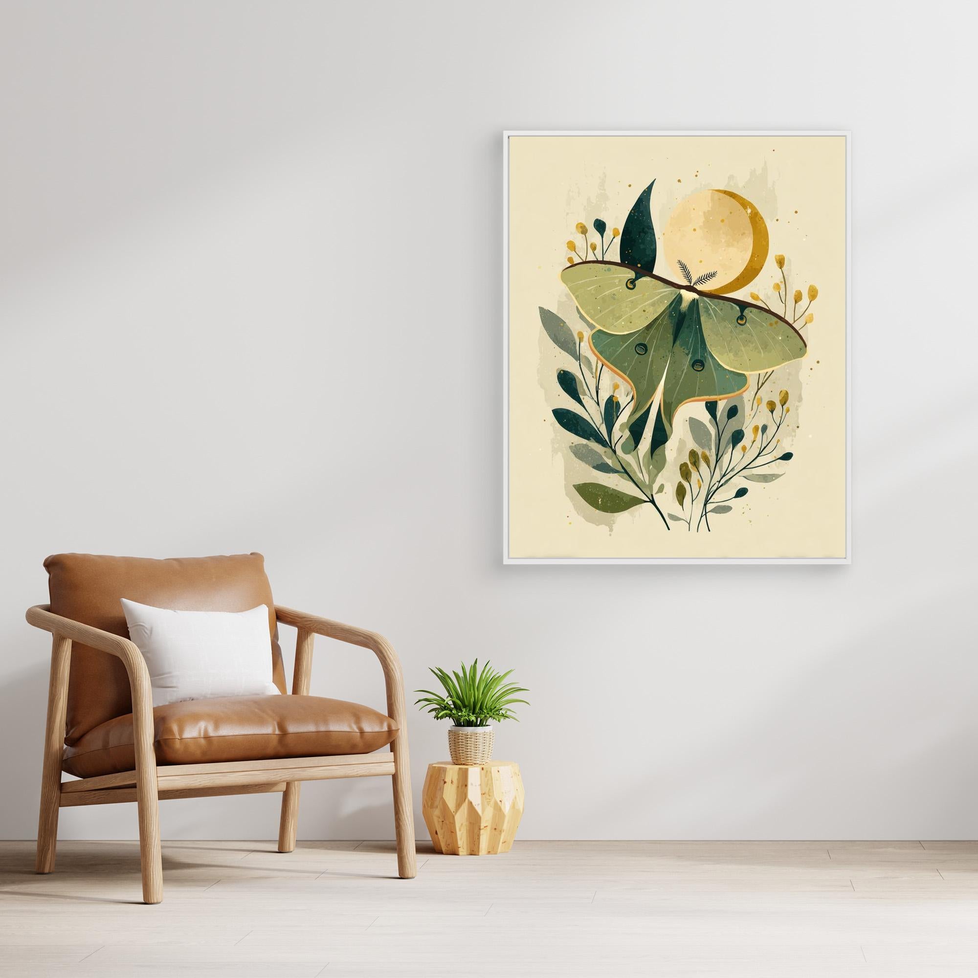 Luna Moth & Crescent Moon Art Print | Nature-Inspired Wall Decor | Nursery - Framed Pop Art