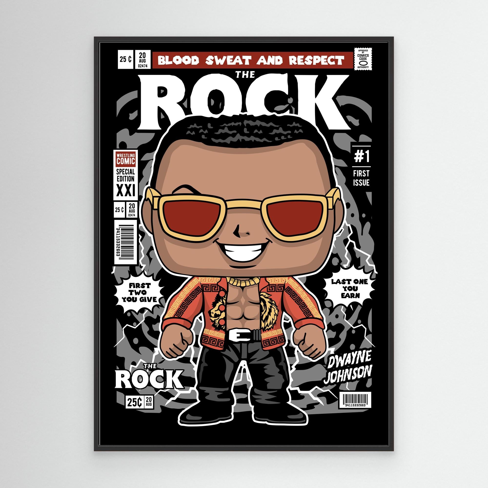 The Rock Wrestling Comic Art | Modern Retro Man Cave Decor - Framed Pop Art