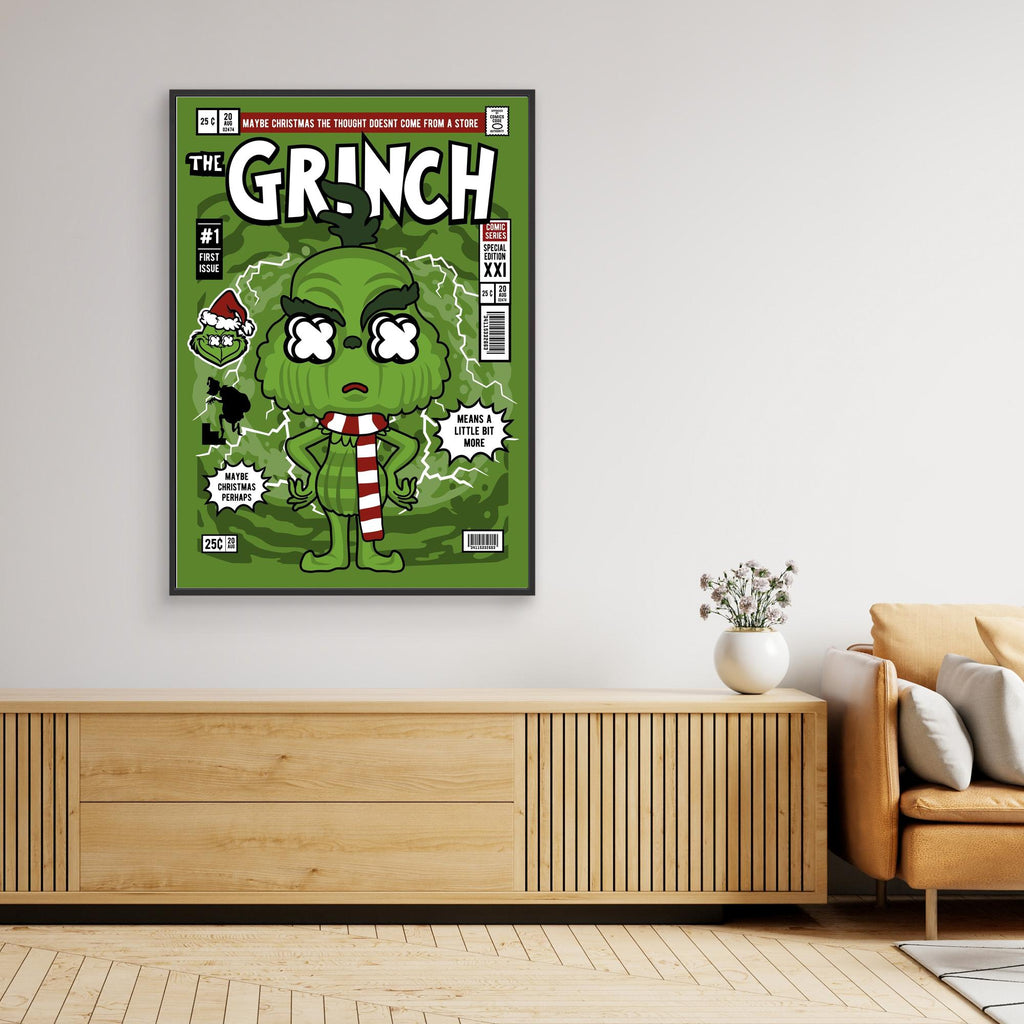 Grinch-Inspired Christmas Wall Art - Framed Pop Art