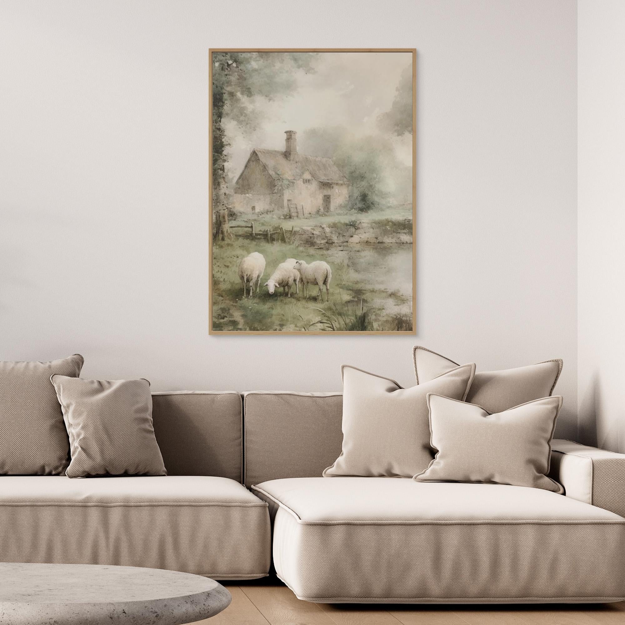 Sheep & Country Cottage Watercolour | Farmhouse Hallway Art - Framed Pop Art