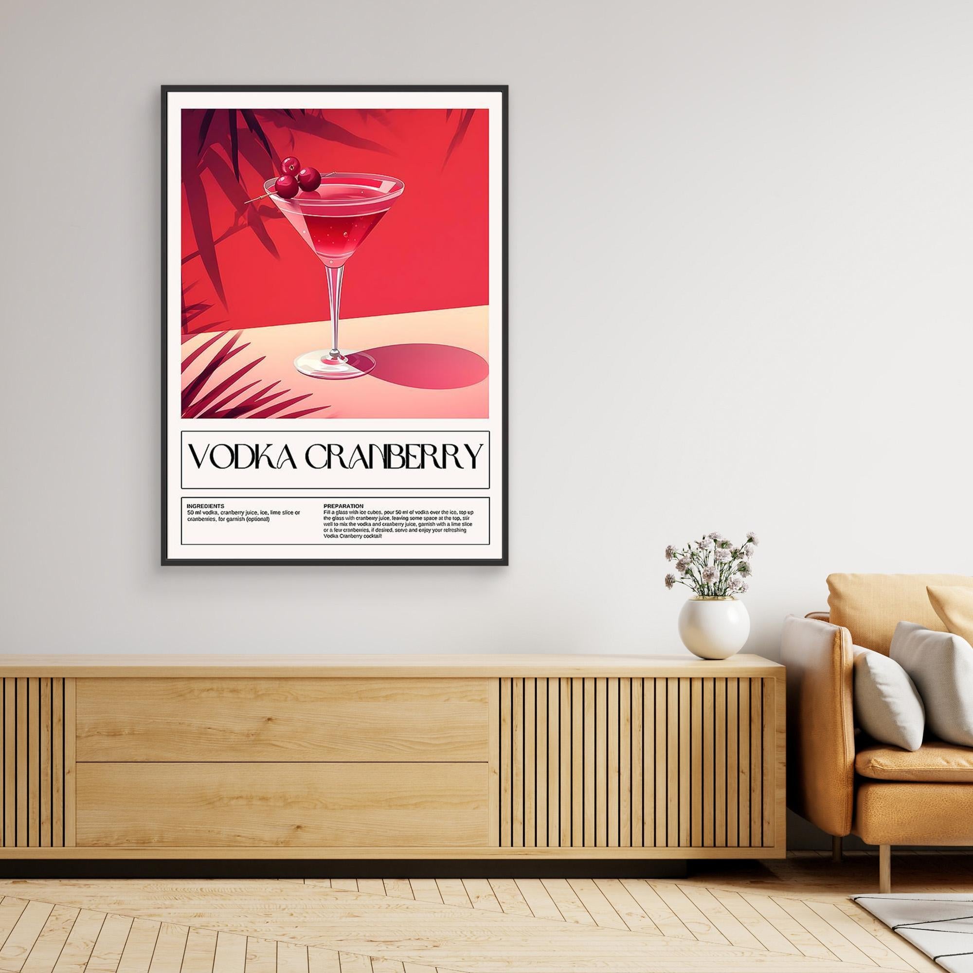 Vodka Cranberry Cocktail Recipe Wall Art for Home Bar Decor