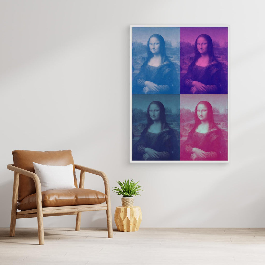 Mona Lisa Pop Art Canvas - Vibrant 4-Panel Framed Print - Framed Pop Art