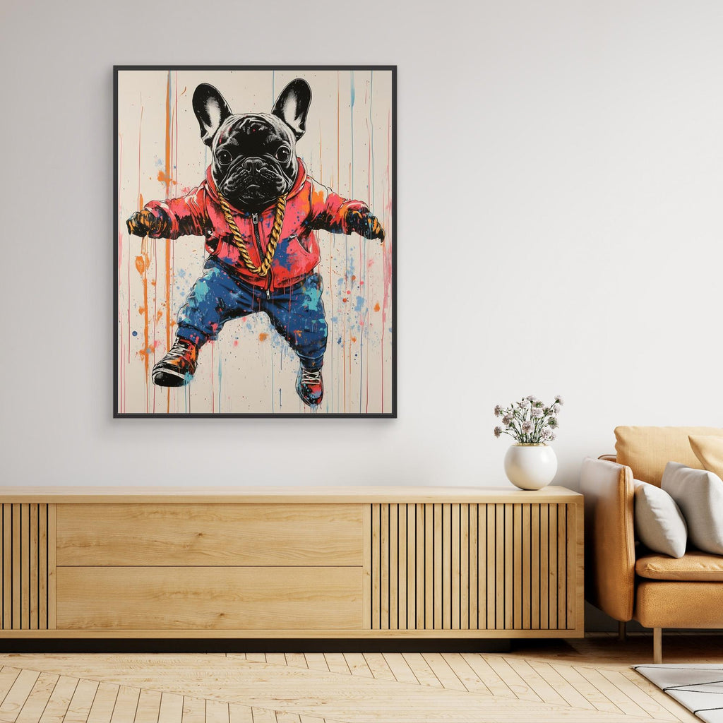Games Room Graffiti French Bulldog Canvas Wall Art - Framed Pop Art