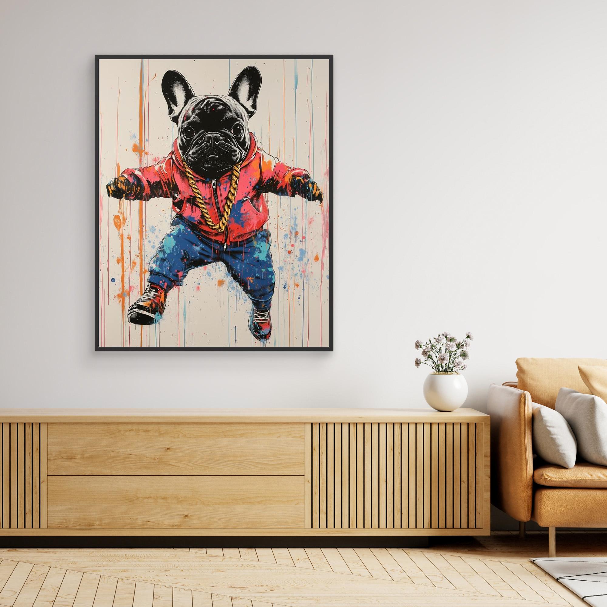 Games Room Graffiti French Bulldog Canvas Wall Art - Framed Pop Art