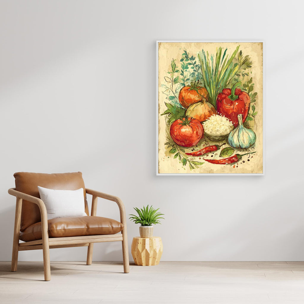 Vintage Style Kitchen Veg Still Life Wall Art | Framed Canvas - Framed Pop Art