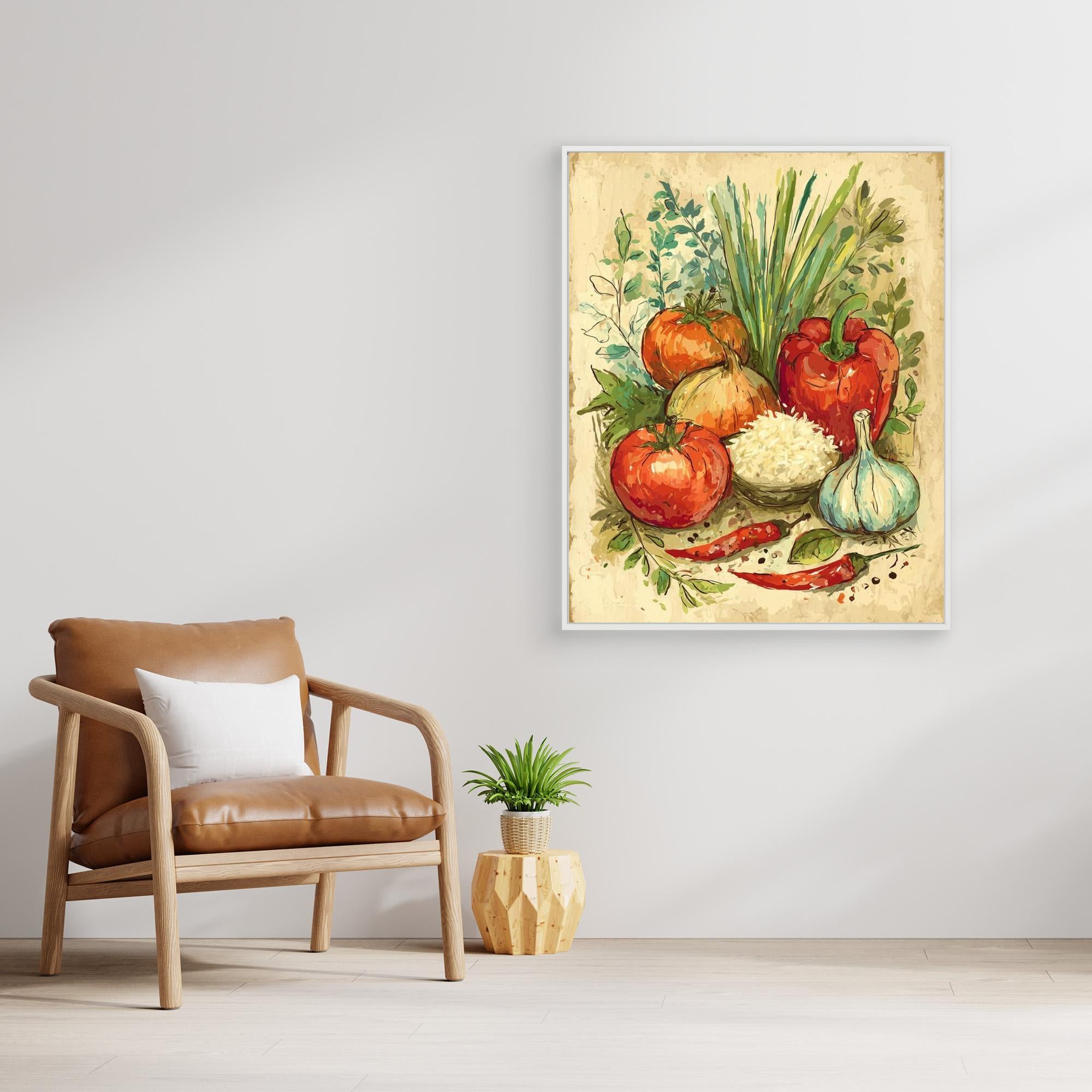 Vintage Style Kitchen Veg Still Life Wall Art | Framed Canvas - Framed Pop Art