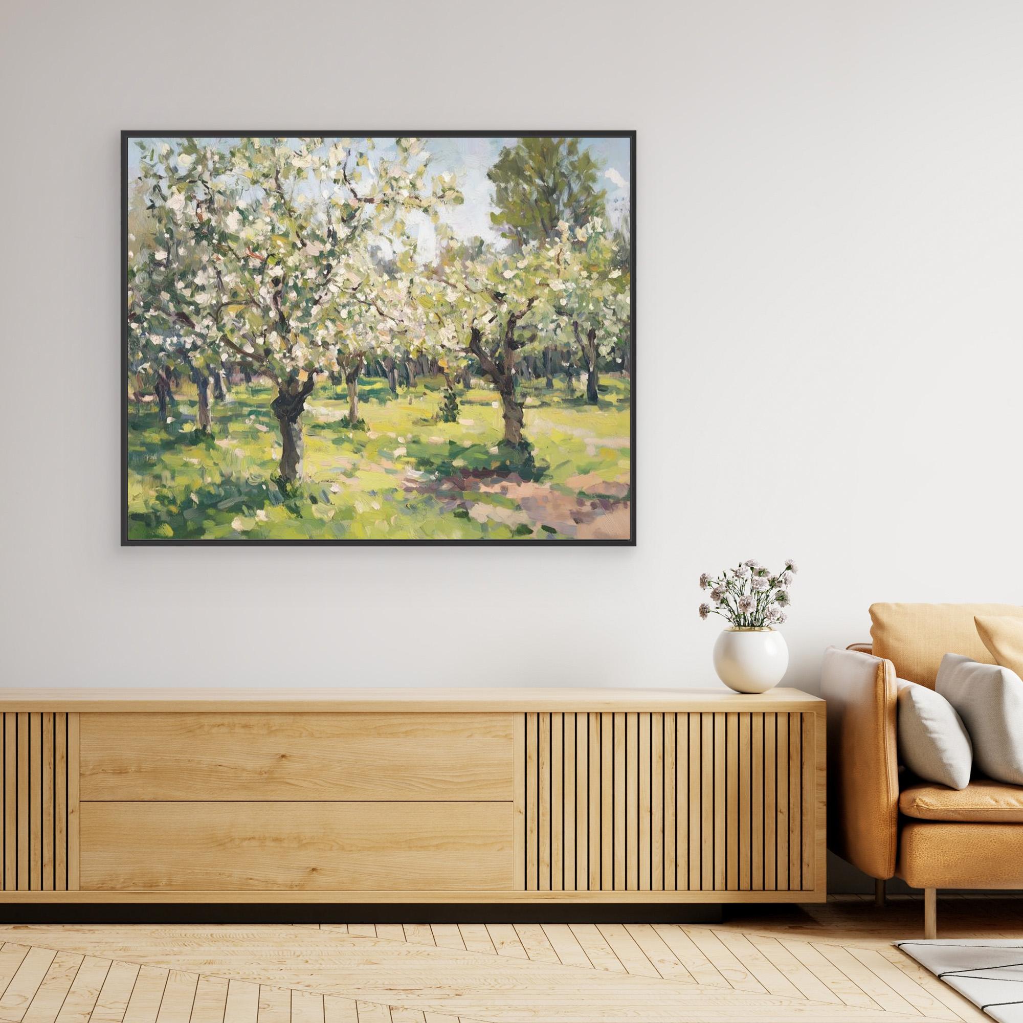 White Blossom Orchard Canvas Wall Art for Living Room