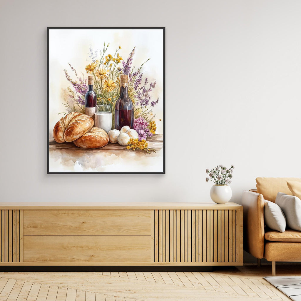 Rustic Kitchen Still Life Watercolour Wall Art | Framed Canvas - Framed Pop Art