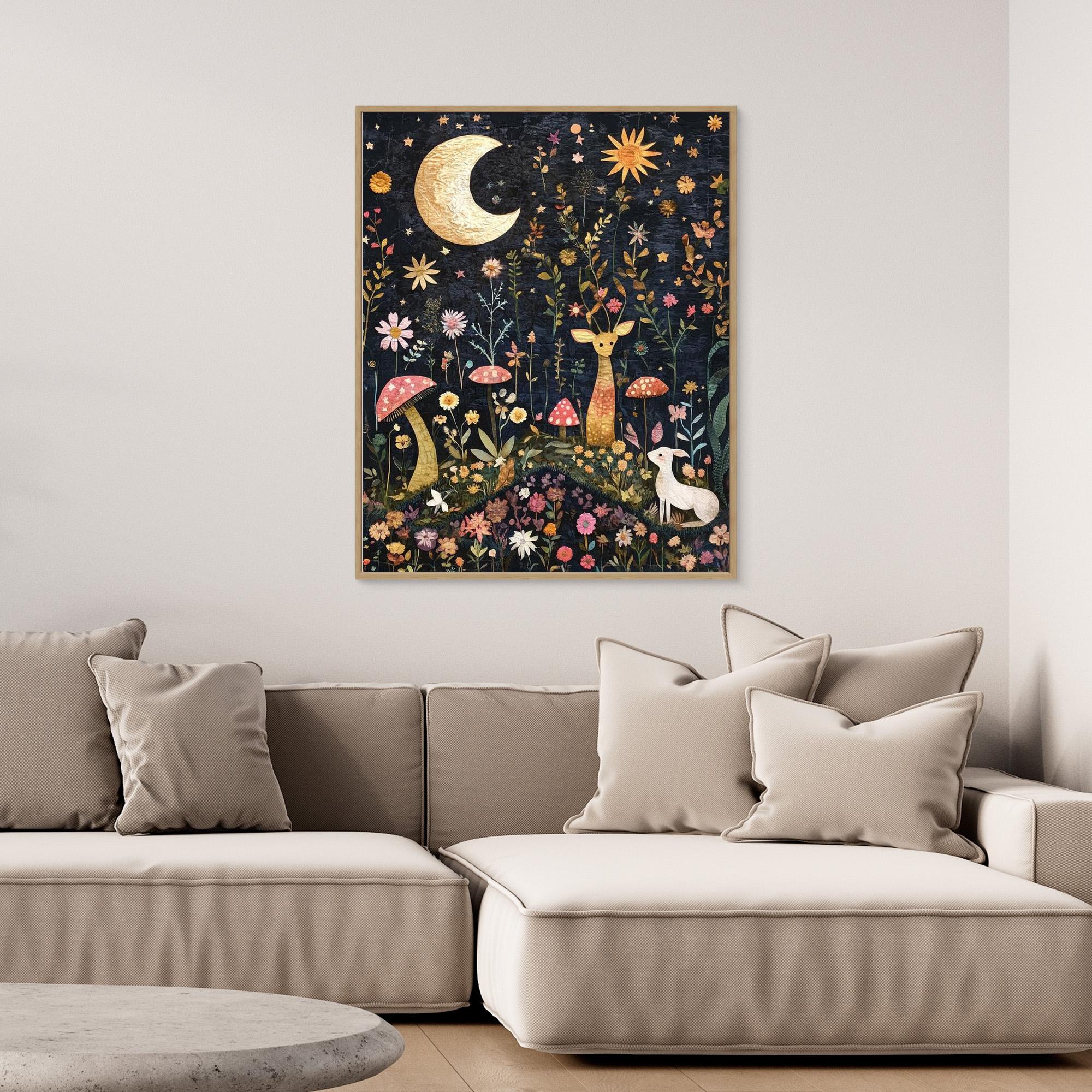 Whimsical Woodland Night Garden Canvas Wall Art | UK - Framed Pop Art