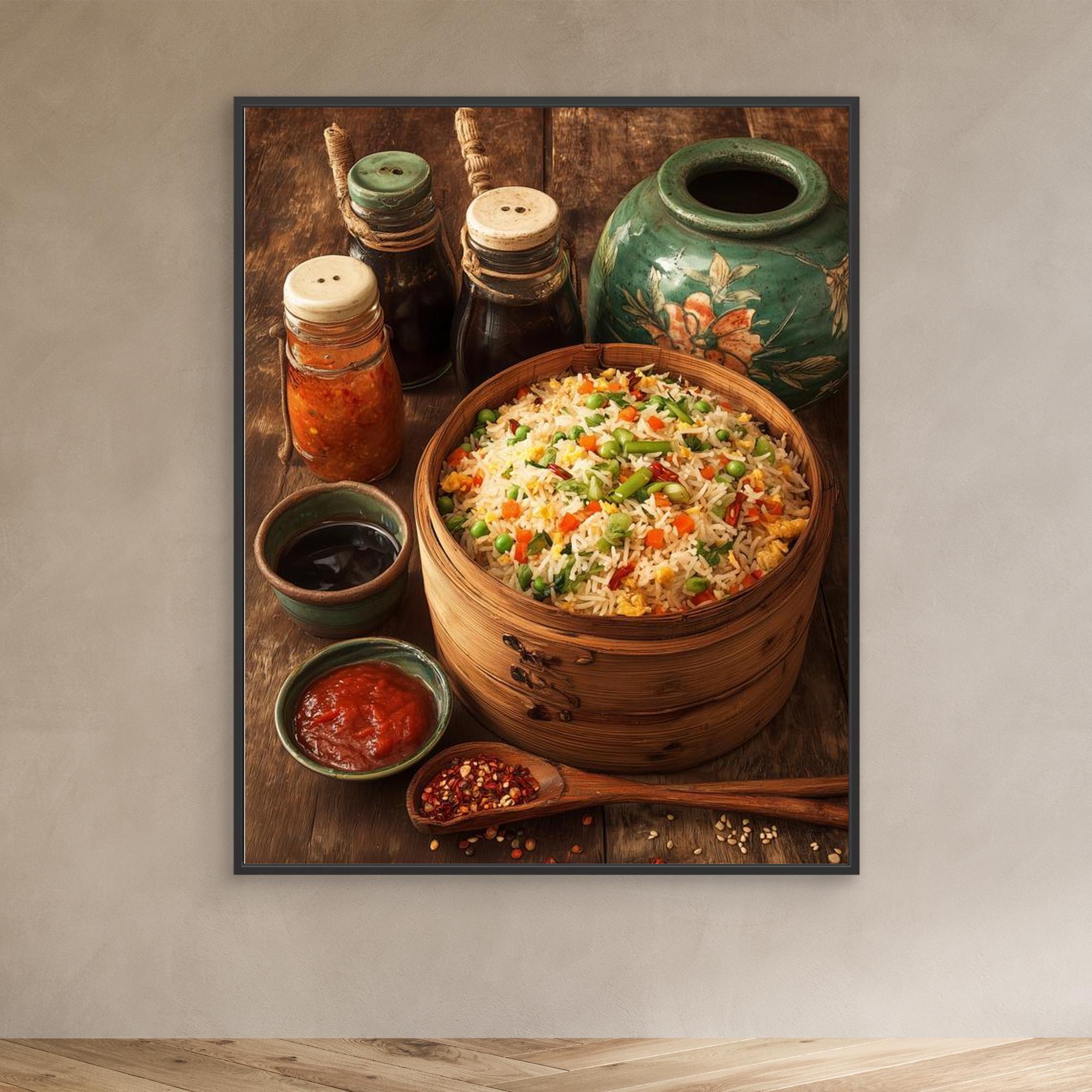 Rustic Bamboo Fried Rice Kitchen Canvas Wall Print