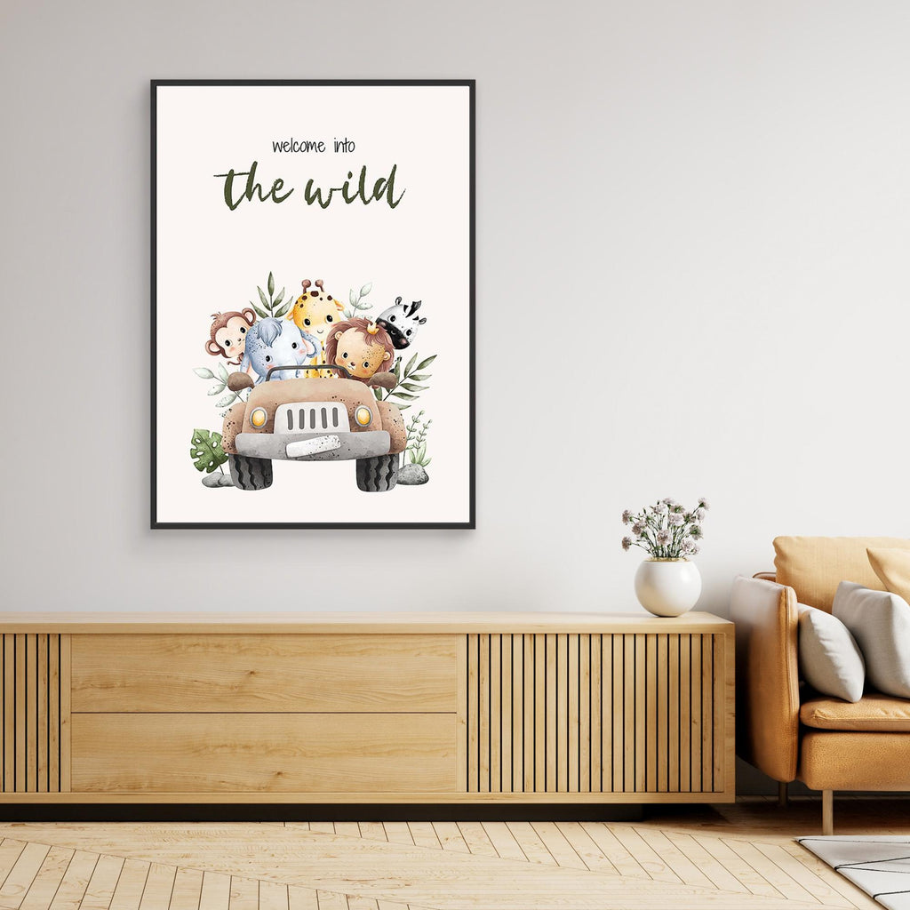 Welcome to the Wild Safari Nursery Wall Art Canvas - Framed Pop Art