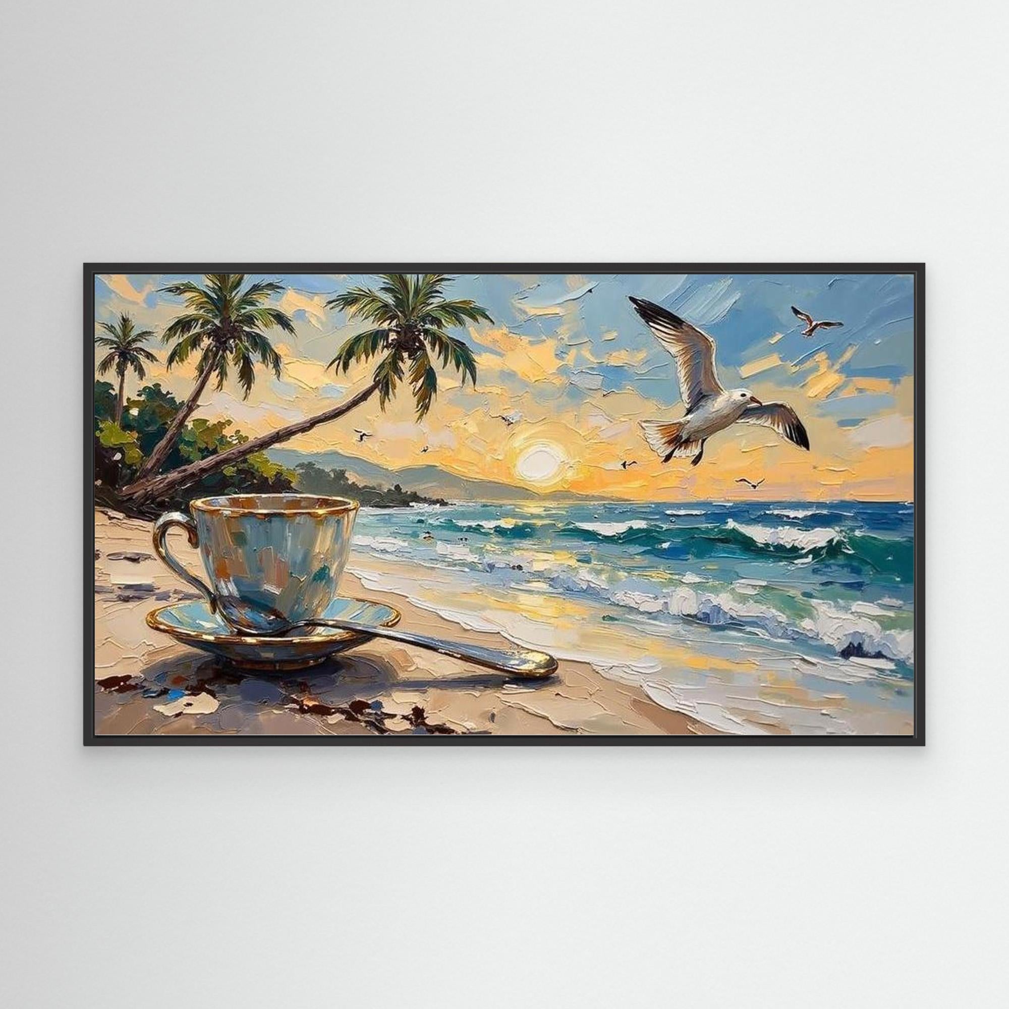 Coastal Kitchen Canvas Print – Coffee & Sunset Beach