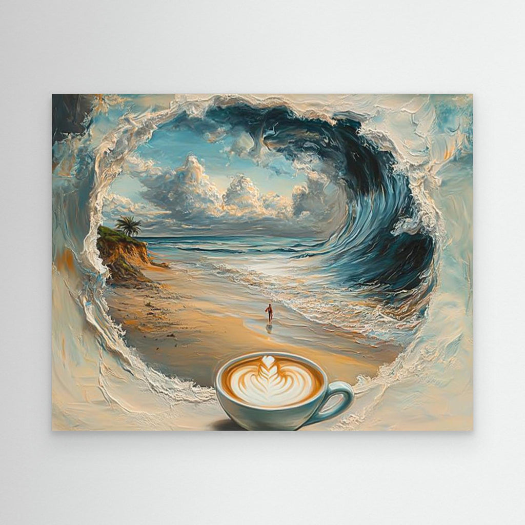 Coffee Wave Beach Wall Art | Modern Kitchen & Office Decor - Framed Pop Art