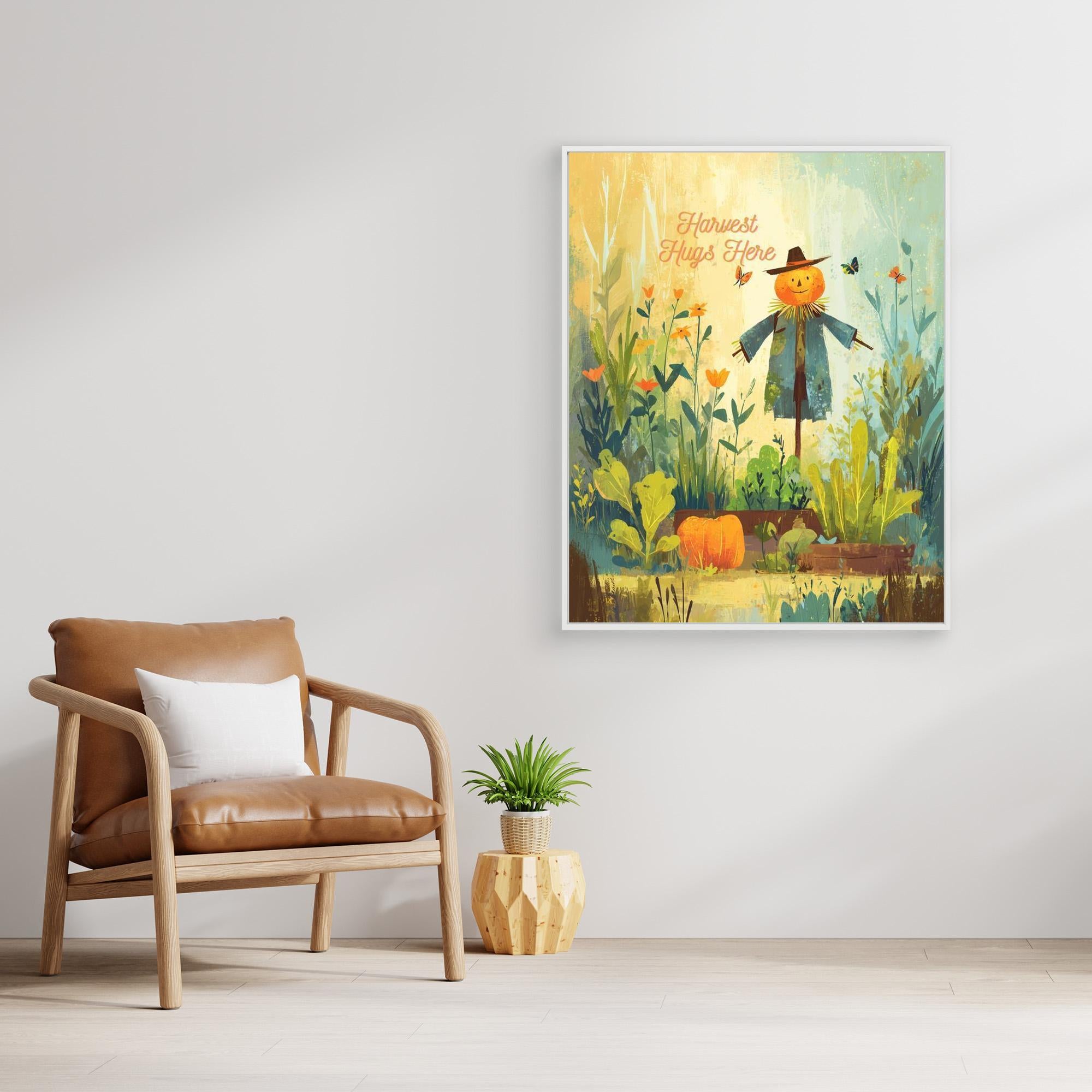 Harvest Hugs Here Autumn Scarecrow Canvas Wall Art - Framed Pop Art