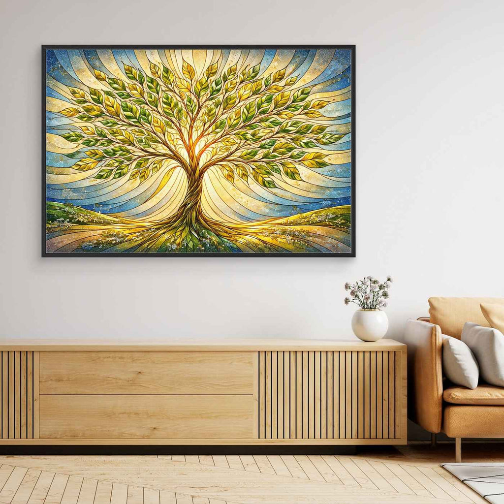 Green Tree of Life Wall Art | Sunlit Hallway Wall Decor