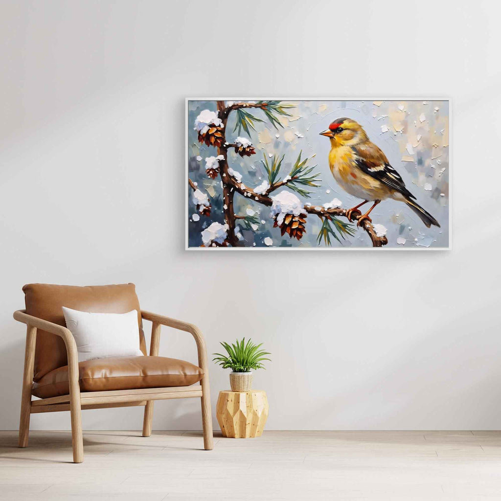 Winter Goldfinch Bird Canvas Wall Art - Framed Pop Art