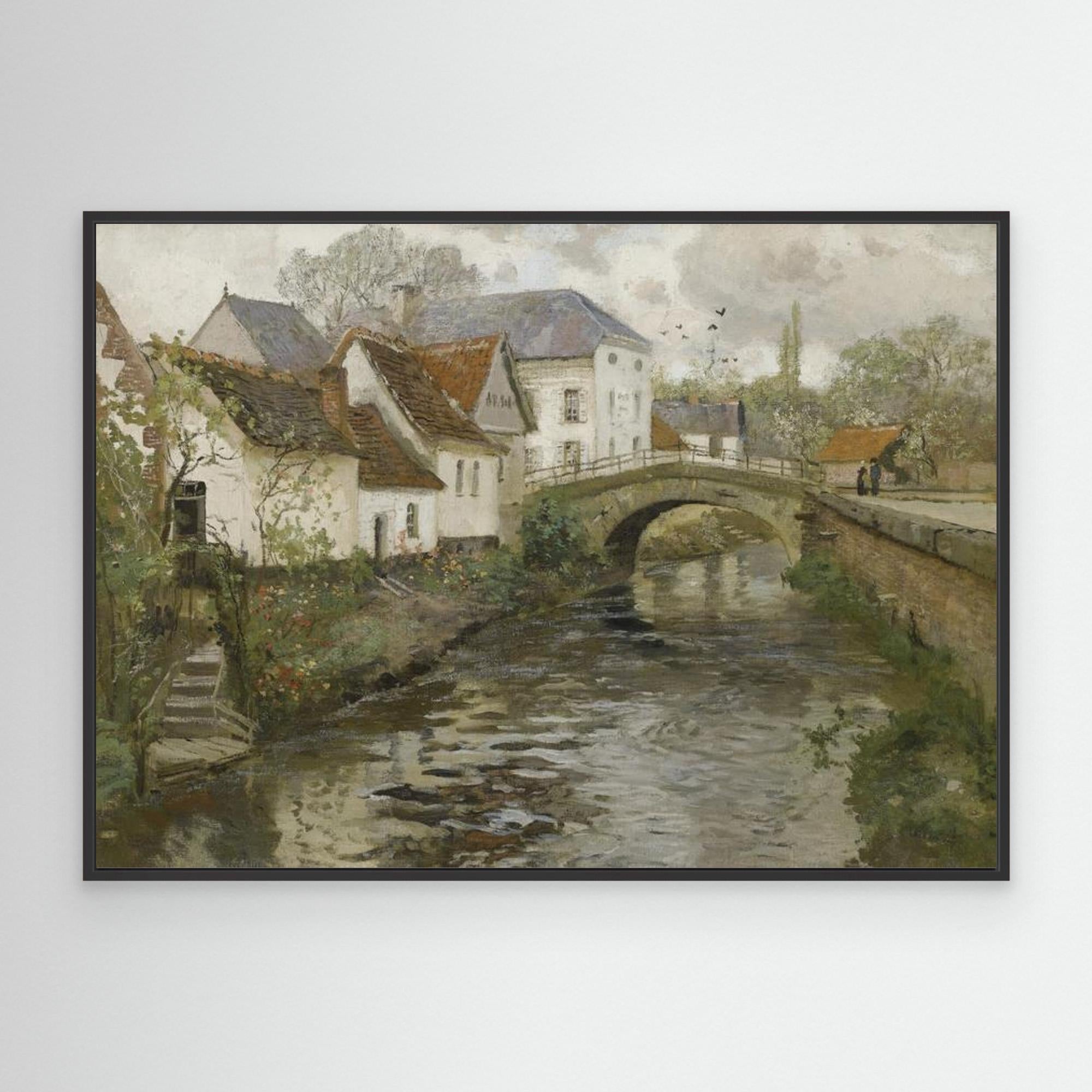 Vintage English Cottage Landscape | Rustic Farmhouse Hallway Wall Art - Framed Pop Art