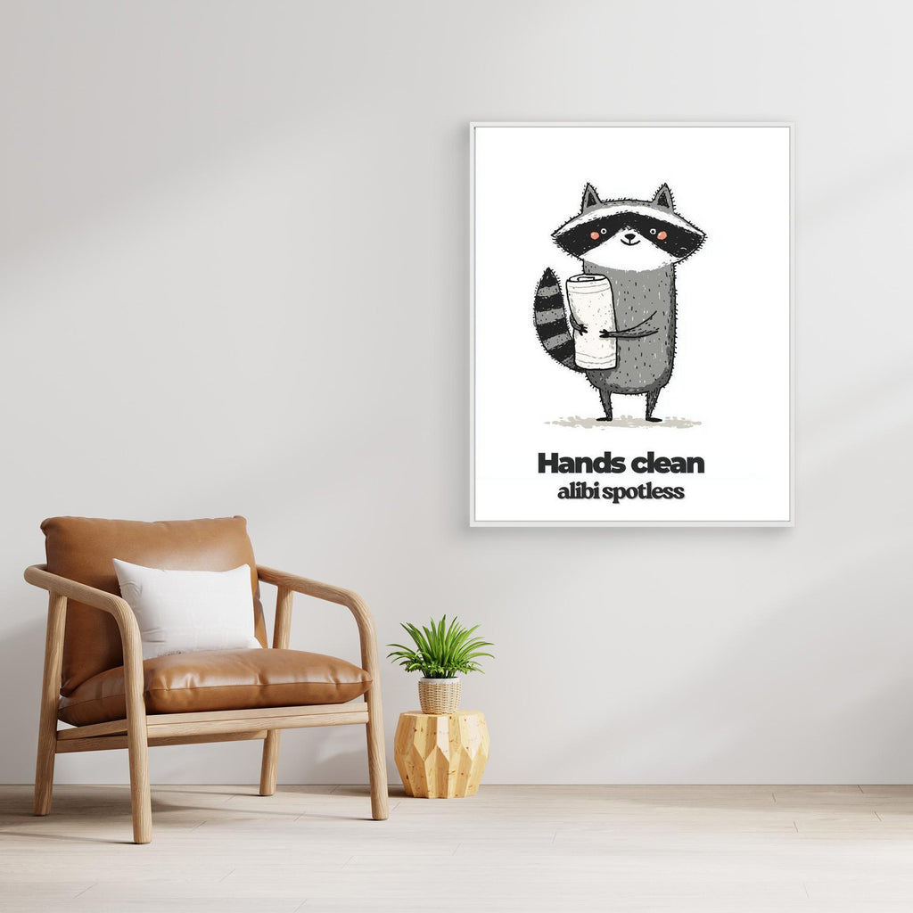 Funny Raccoon Bathroom Wall Art - Hands Clean Quote Print