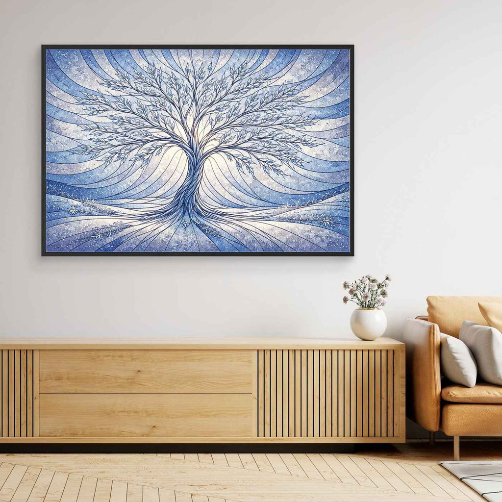 Blue Tree Wall Art | Modern Blue Bathroom Wall Decor