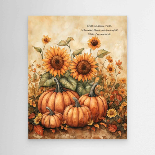 Autumn Pumpkins Sunflowers Canvas Wall Art - Framed Pop Art