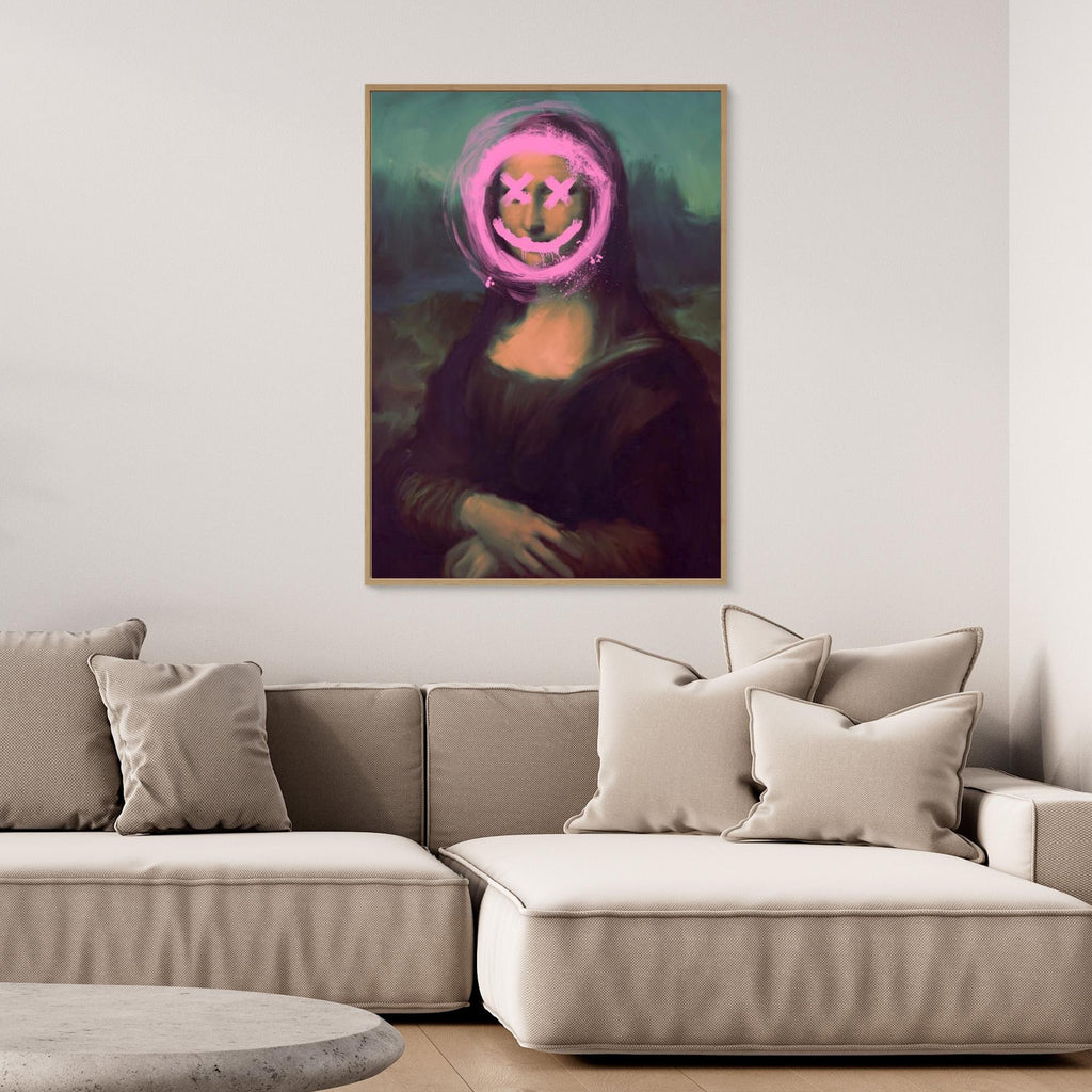 Neon Mona Lisa Street Art Canvas | Graffiti Pop Art Print - Framed Pop Art