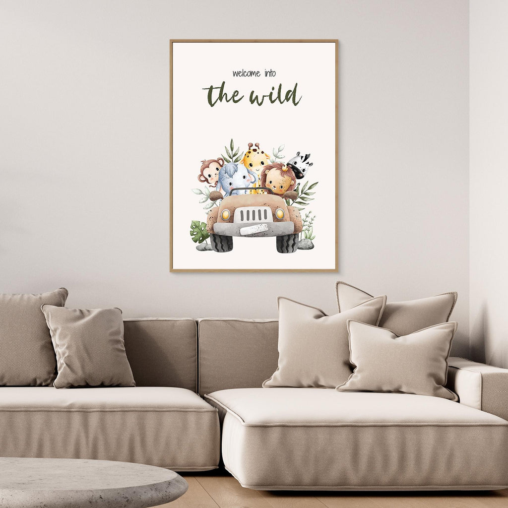 Welcome to the Wild Safari Nursery Wall Art Canvas - Framed Pop Art