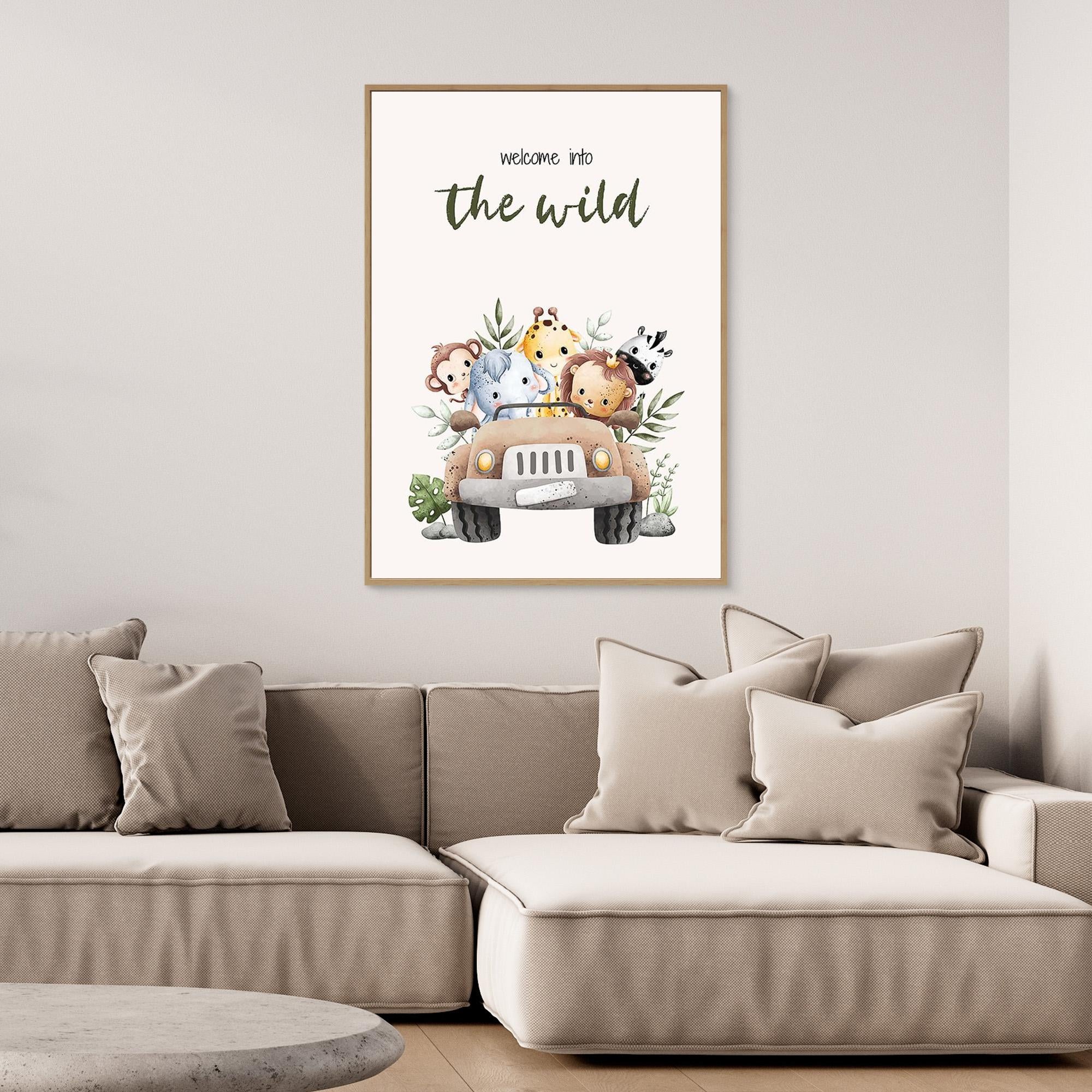 Welcome to the Wild Safari Nursery Wall Art Canvas - Framed Pop Art