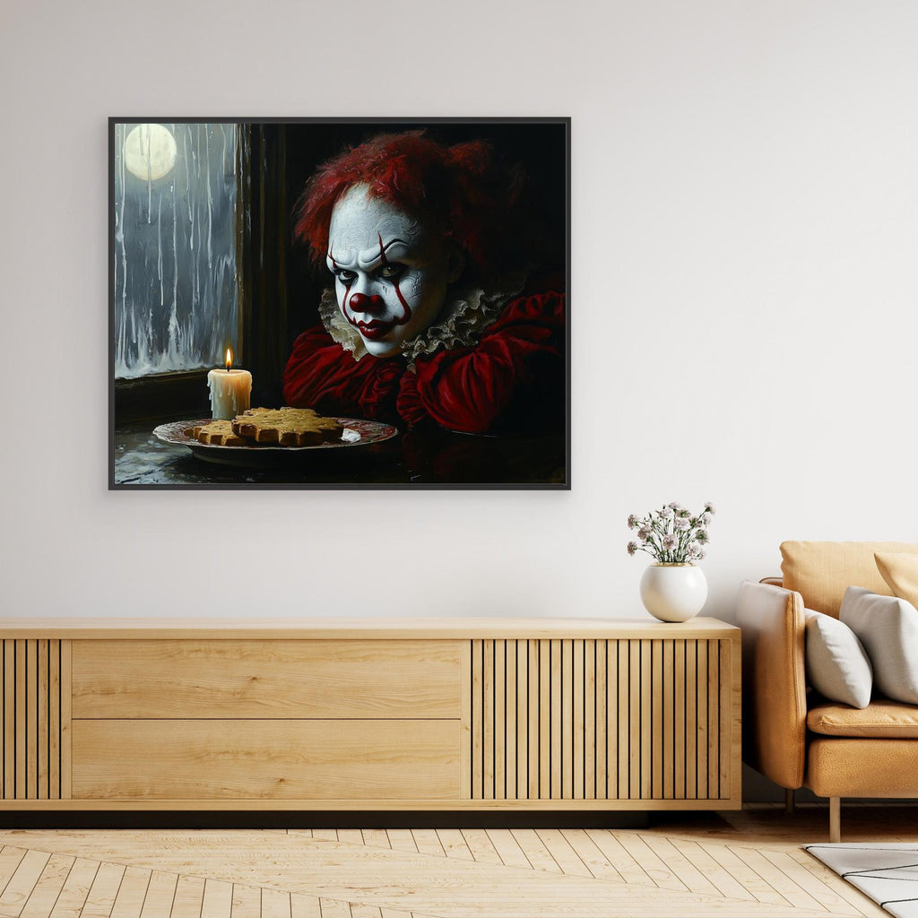 Creepy Clown Horror Canvas Wall Art Print for Night Owls - Framed Pop Art