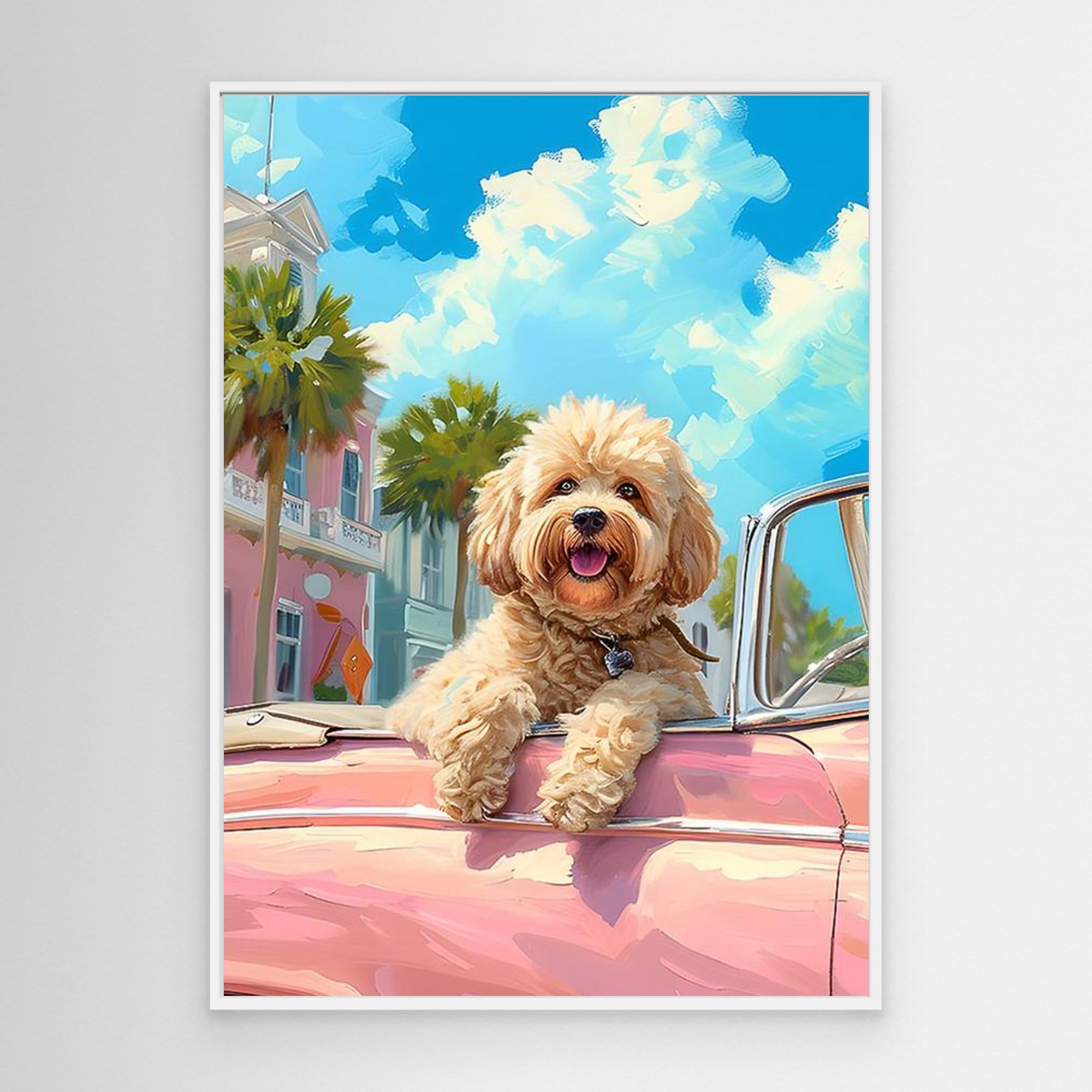 Retro Dog Wall Art Print for Coastal Living Room Decor - Framed Pop Art
