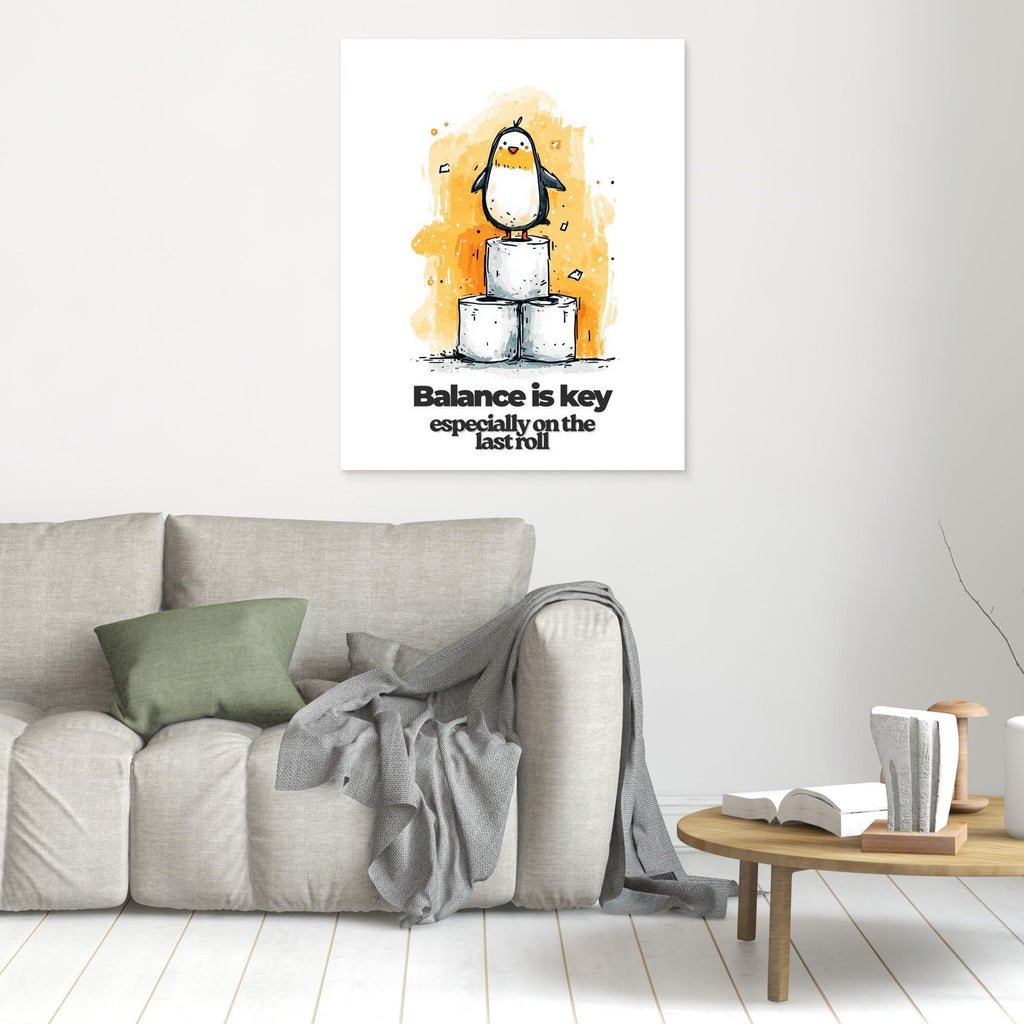 Penguin Bathroom Wall Art - Funny Toilet Roll Print