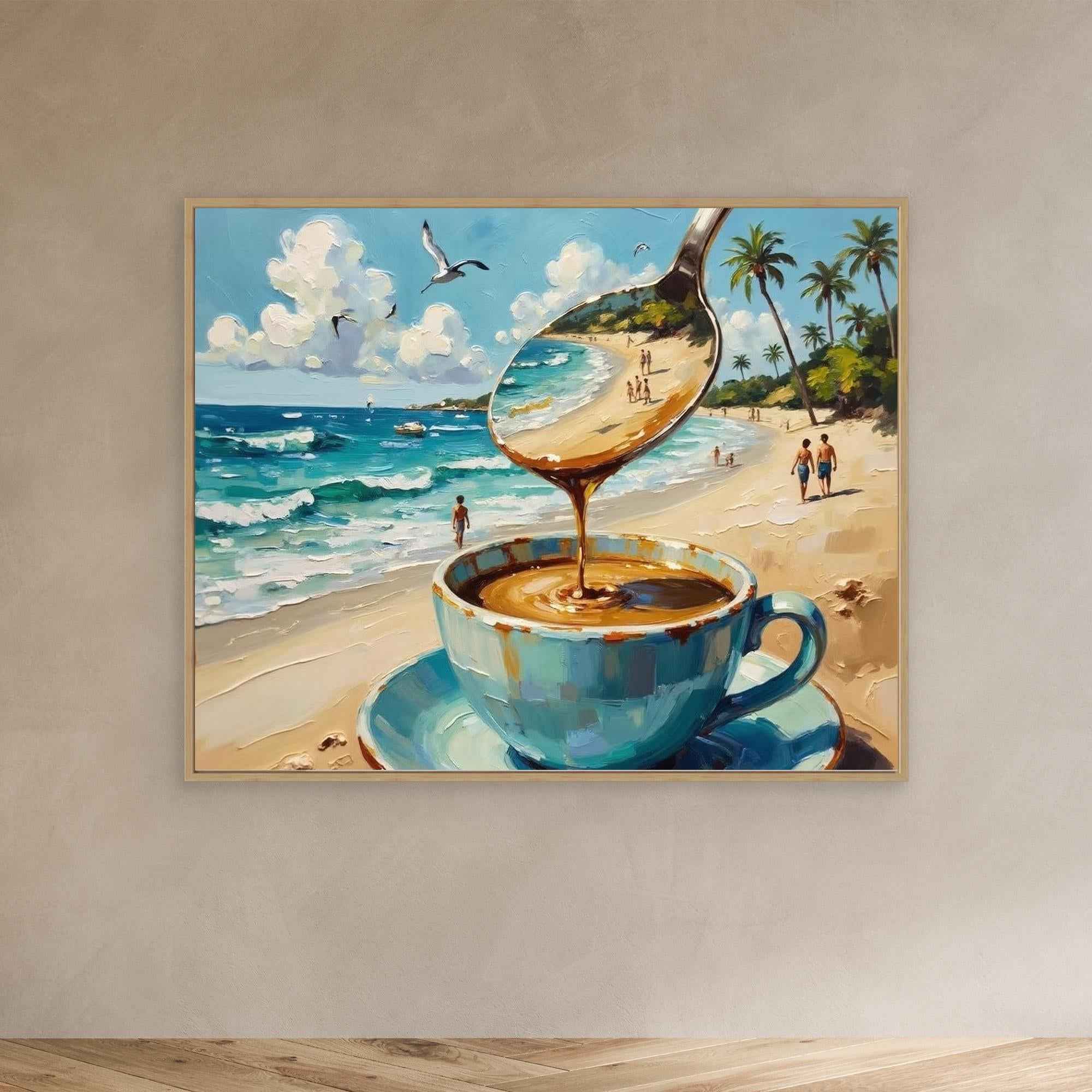 Surreal Coffee Beach Canvas Wall Art - Framed Pop Art