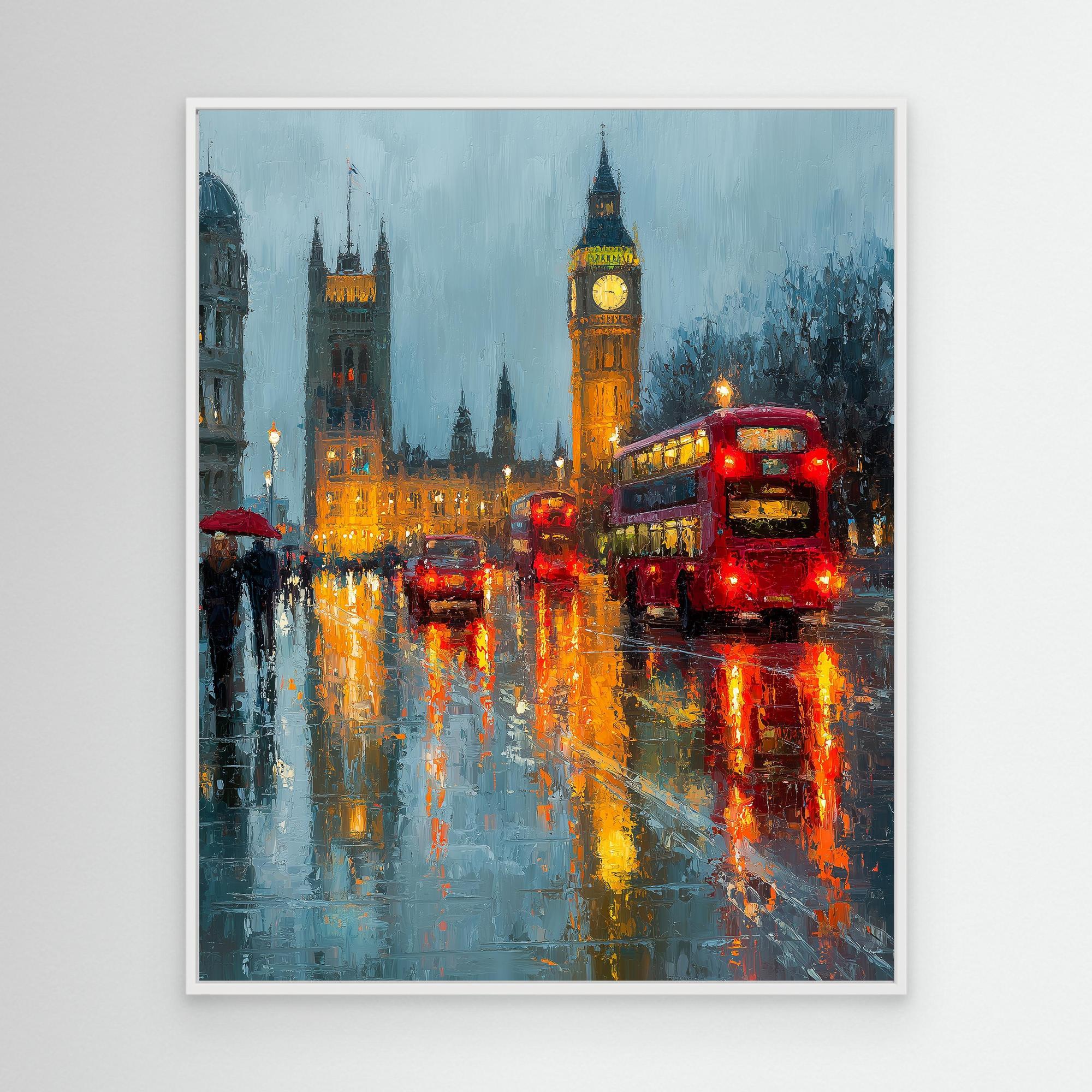 Hallway London Big Ben Red Bus Canvas Wall Art Print - Framed Pop Art