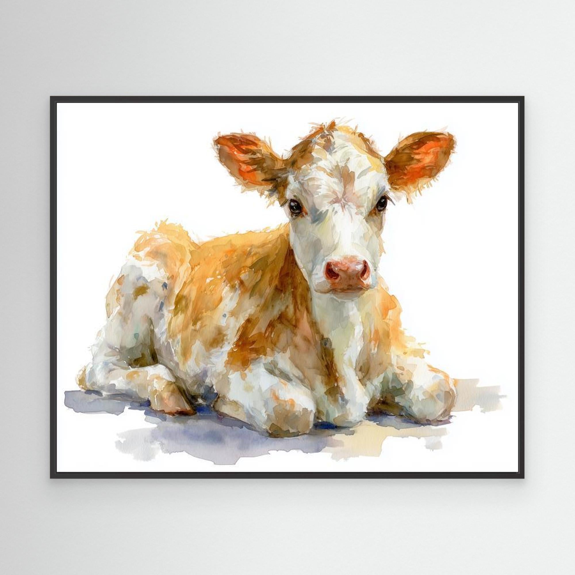 Cute Baby Calf Nursery Wall Art | Farmhouse Animal Decor - Framed Pop Art