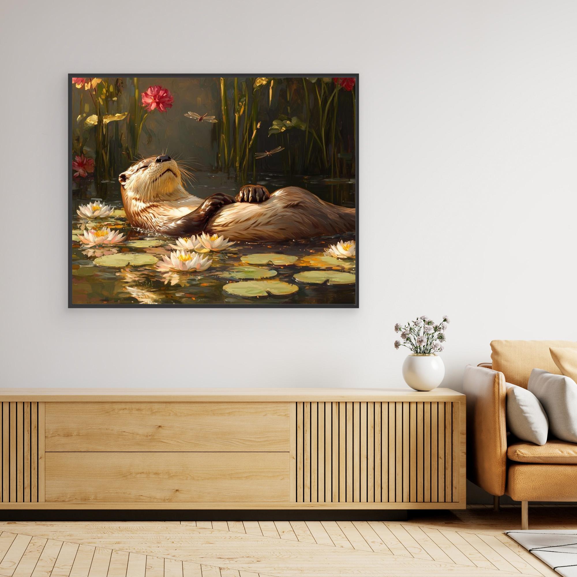 Otter Nursery Wall Art Canvas Print | Lily Pond Decor - Framed Pop Art