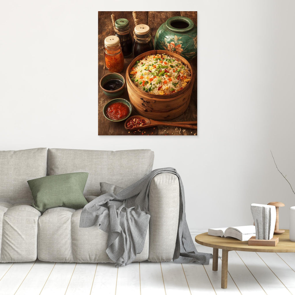 Rustic Bamboo Fried Rice Kitchen Canvas Wall Print - Framed Pop Art