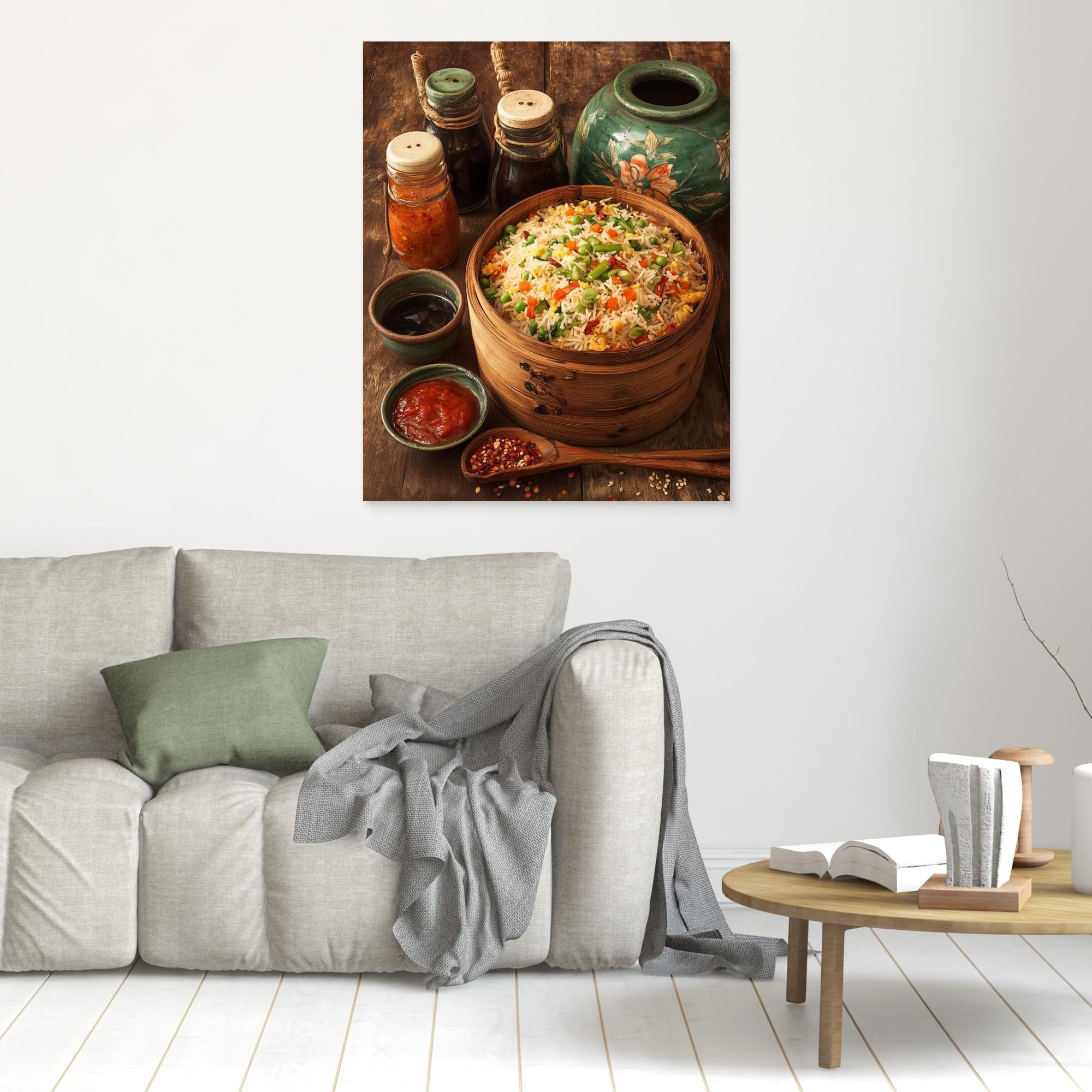 Rustic Bamboo Fried Rice Kitchen Canvas Wall Print