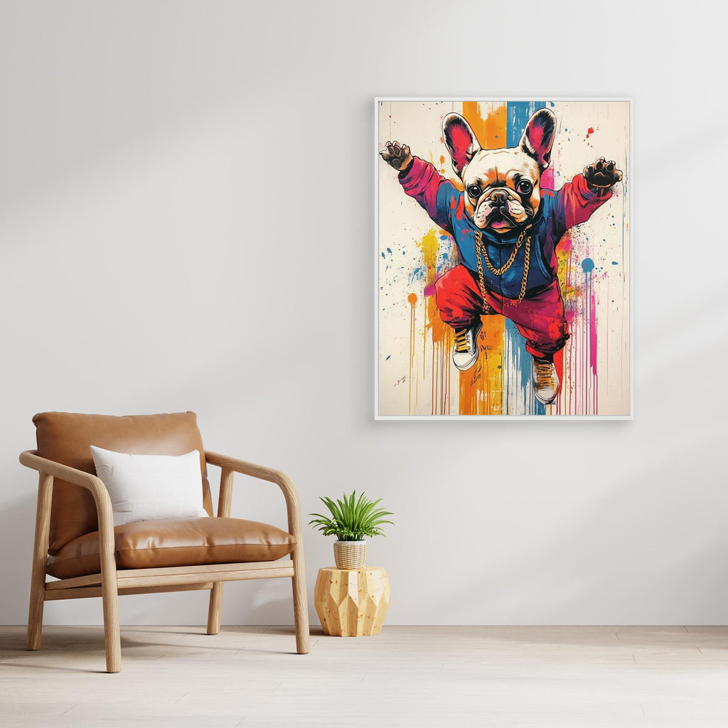 Teen Bedroom Pop Art French Bulldog Canvas Wall Print - Framed Pop Art