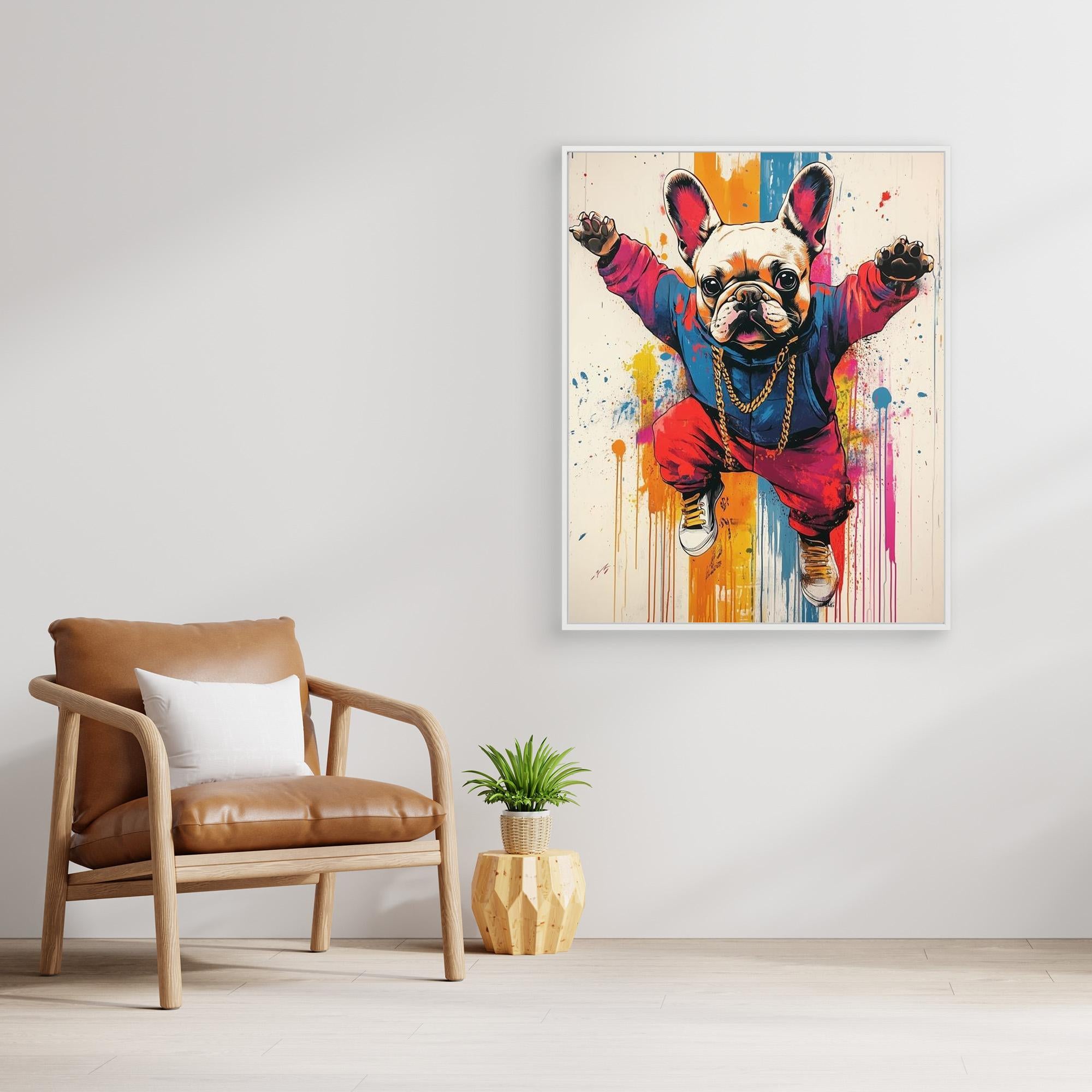Teen Bedroom Pop Art French Bulldog Canvas Wall Print - Framed Pop Art