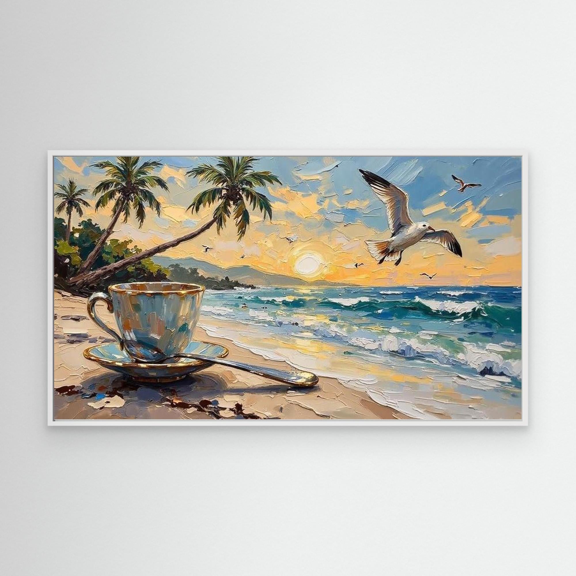 Coastal Kitchen Canvas Print – Coffee & Sunset Beach